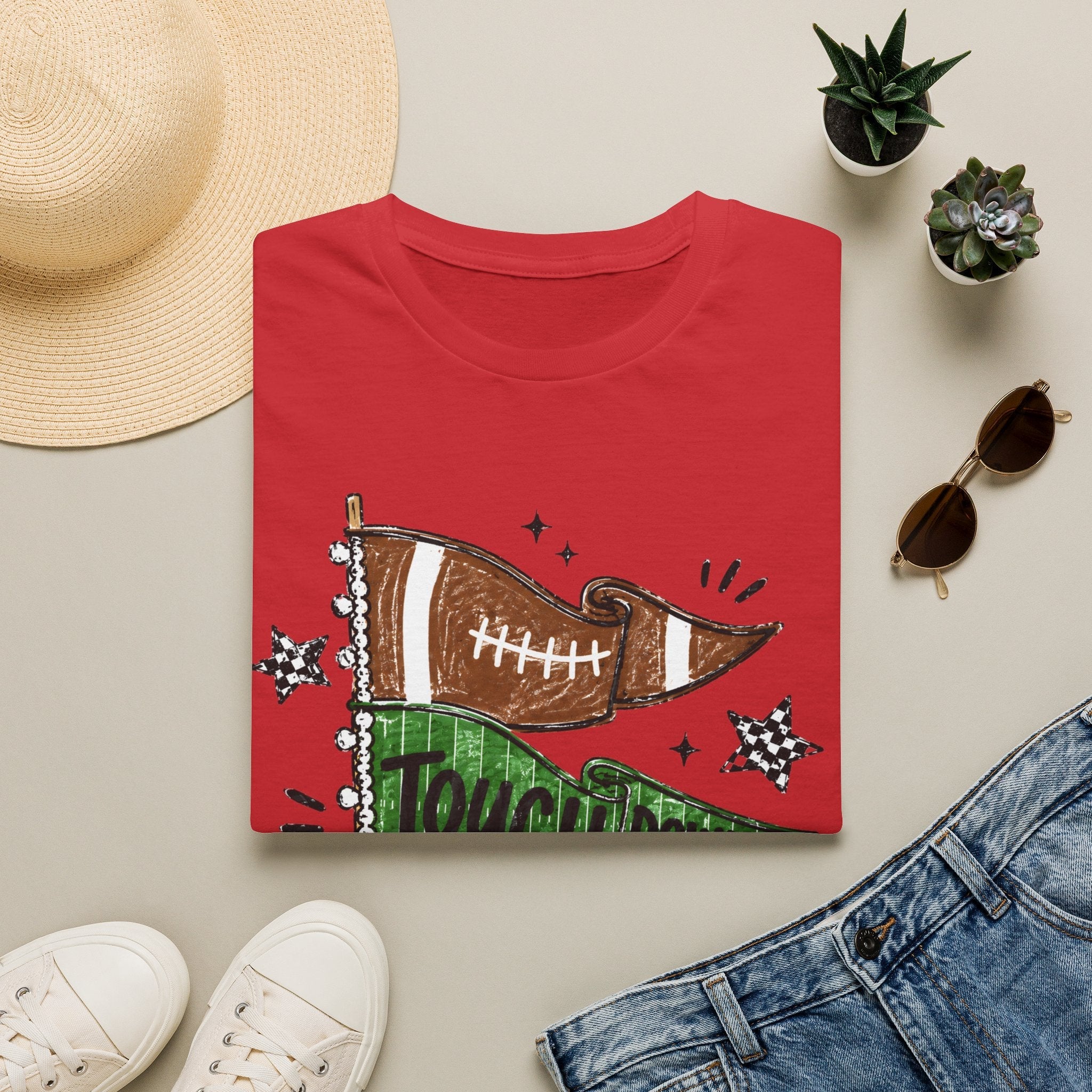 Game Day Football Tee — 'Touchdown' Pennant Graphic T-Shirt - Rooted & Reckless Co.