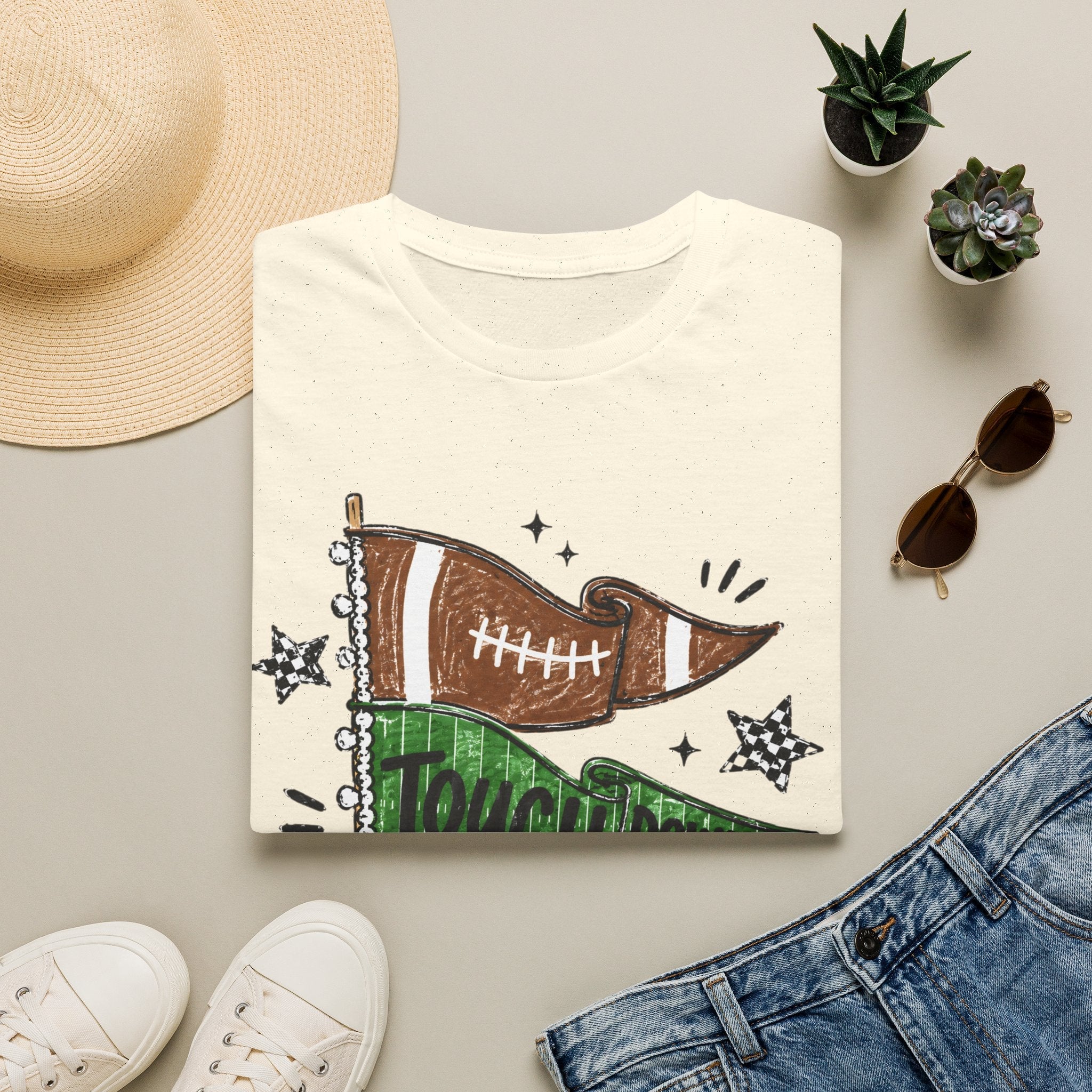 Game Day Football Tee — 'Touchdown' Pennant Graphic T-Shirt - Rooted & Reckless Co.