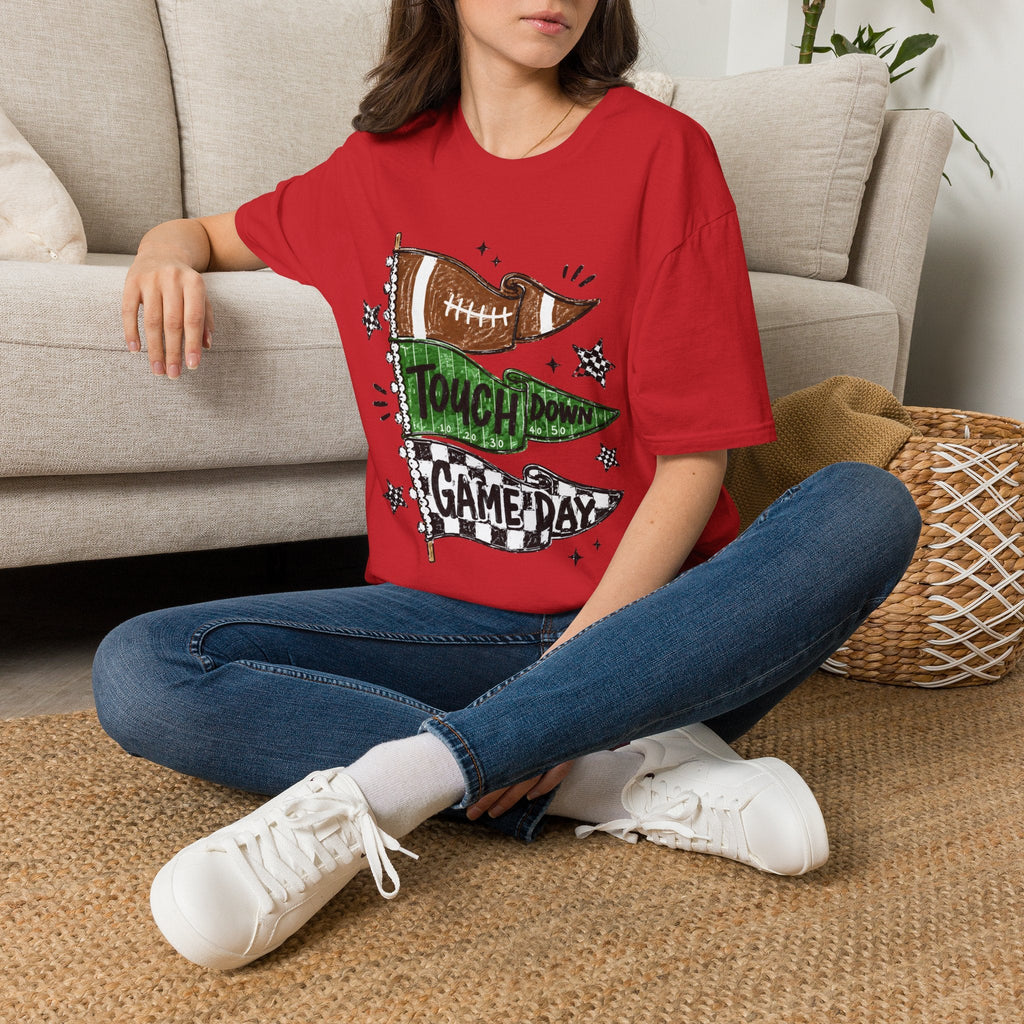 Game Day Football Tee — 'Touchdown' Pennant Graphic T-Shirt - Rooted & Reckless Co.