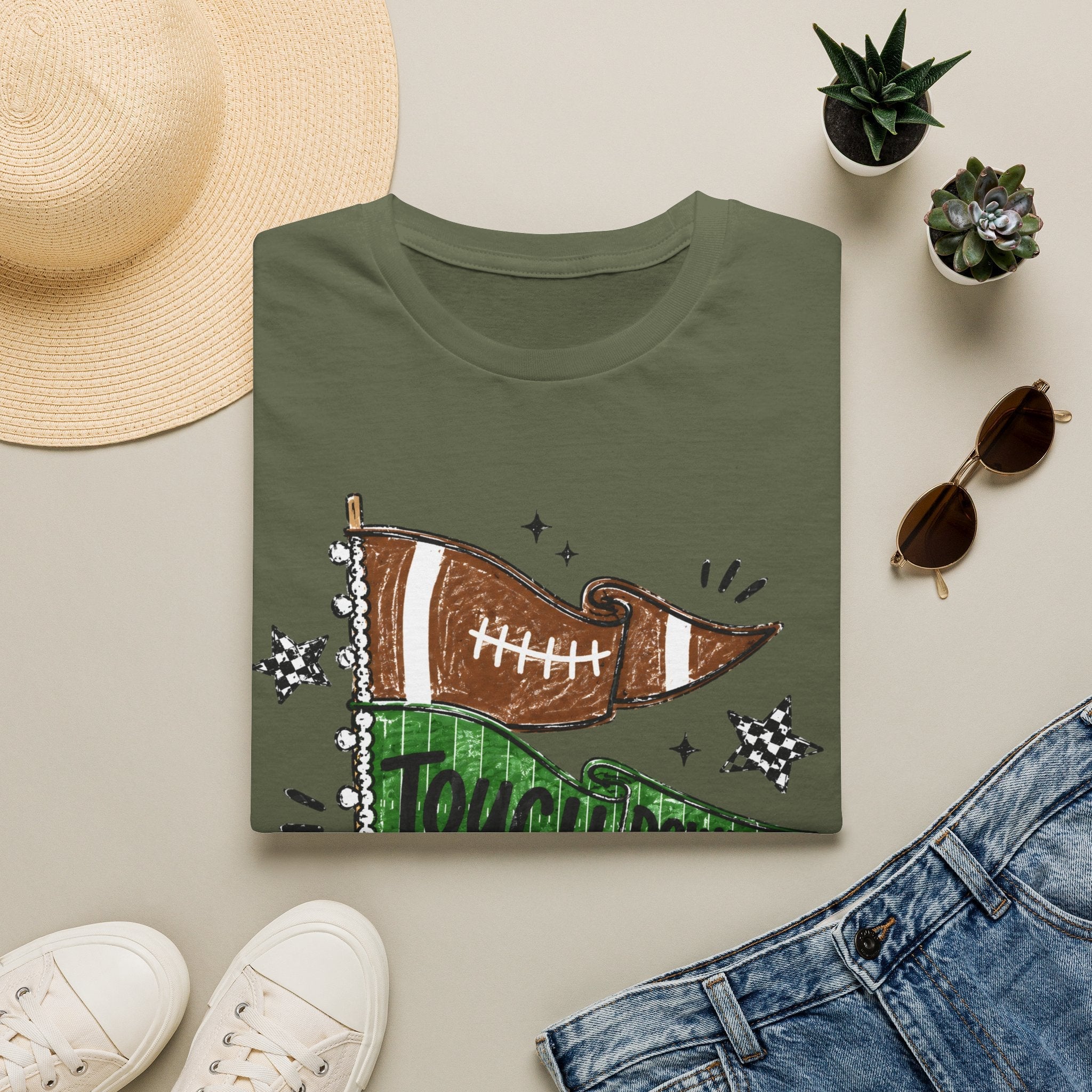 Game Day Football Tee — 'Touchdown' Pennant Graphic T-Shirt - Rooted & Reckless Co.