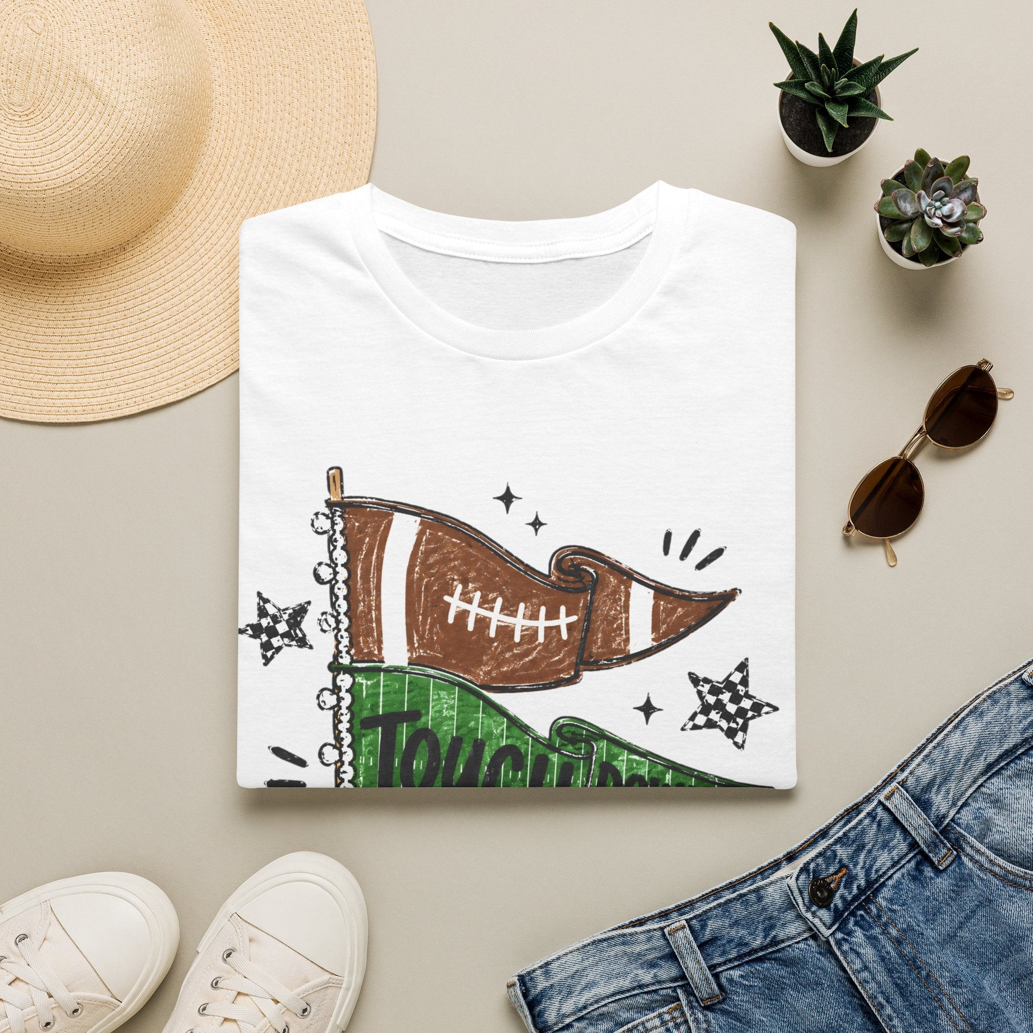 Game Day Football Tee — 'Touchdown' Pennant Graphic T-Shirt - Rooted & Reckless Co.