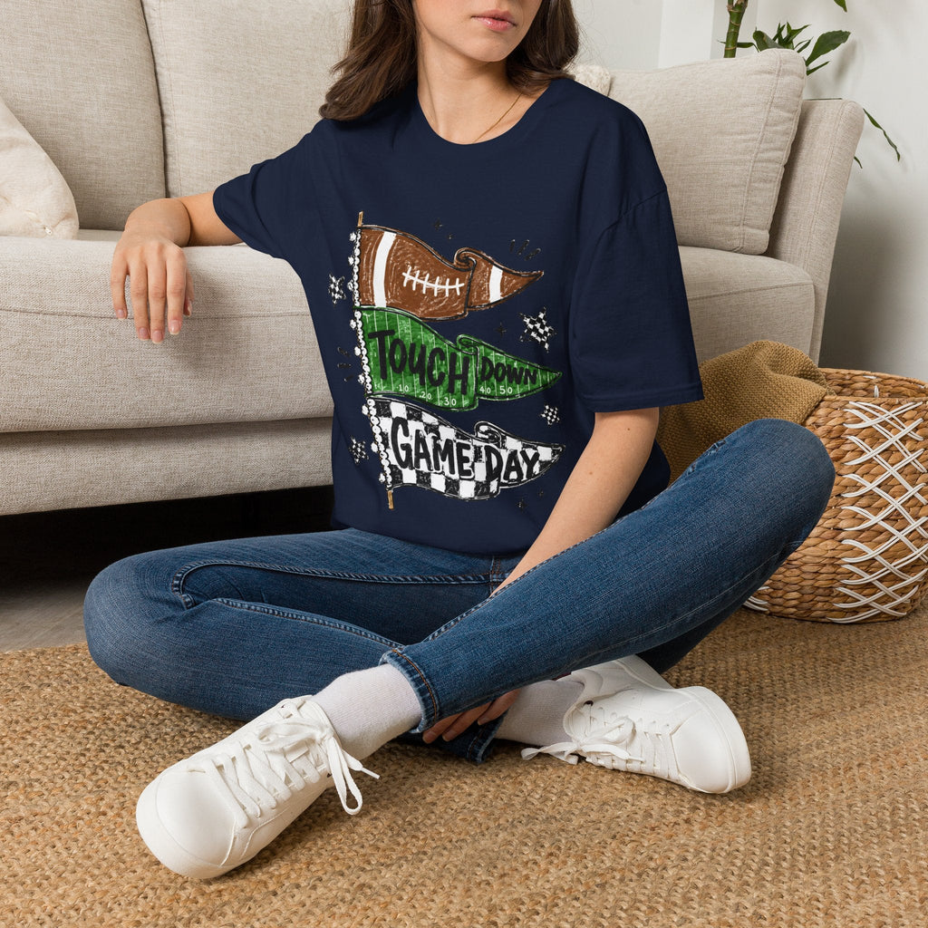 Game Day Football Tee — 'Touchdown' Pennant Graphic T-Shirt - Rooted & Reckless Co.