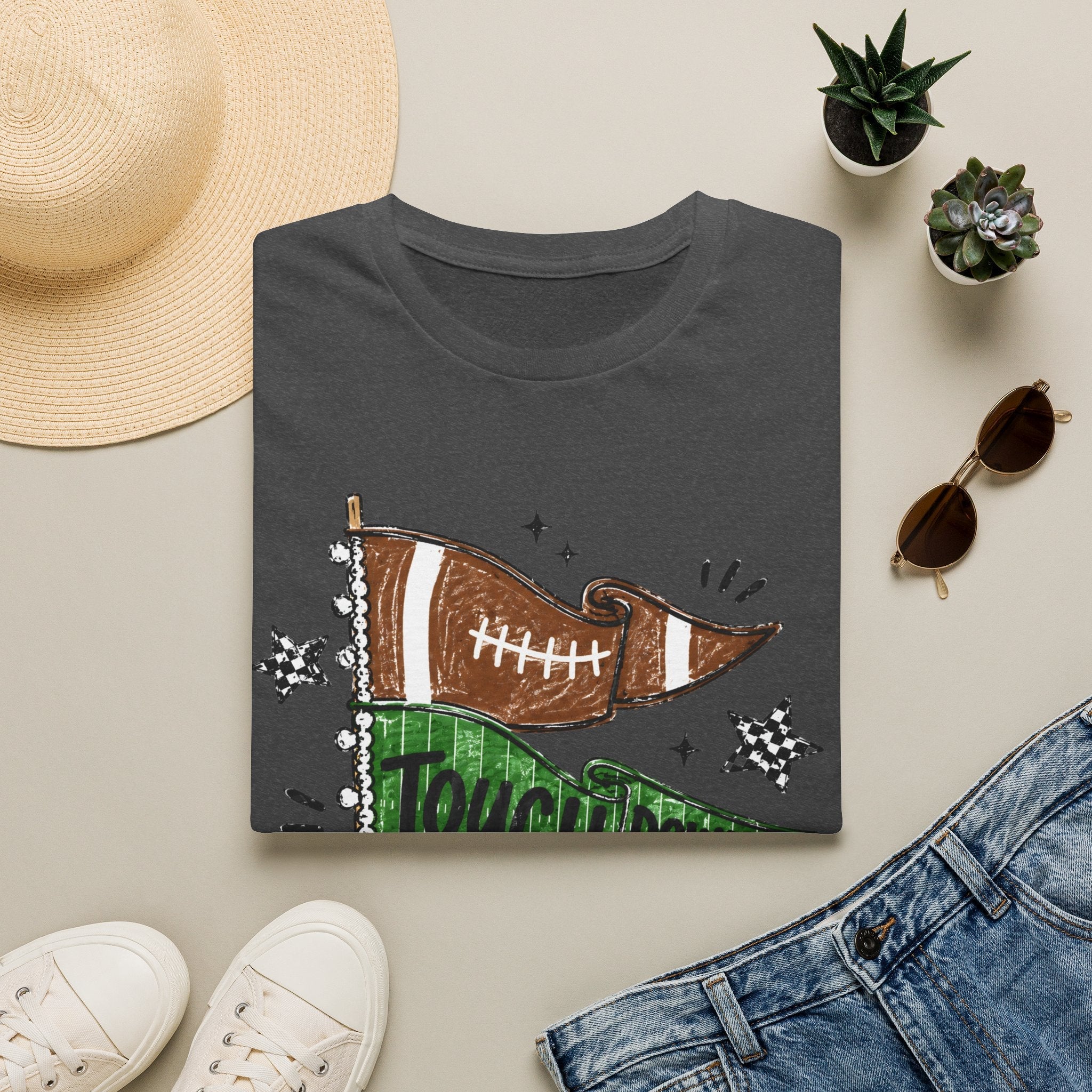 Game Day Football Tee — 'Touchdown' Pennant Graphic T-Shirt - Rooted & Reckless Co.