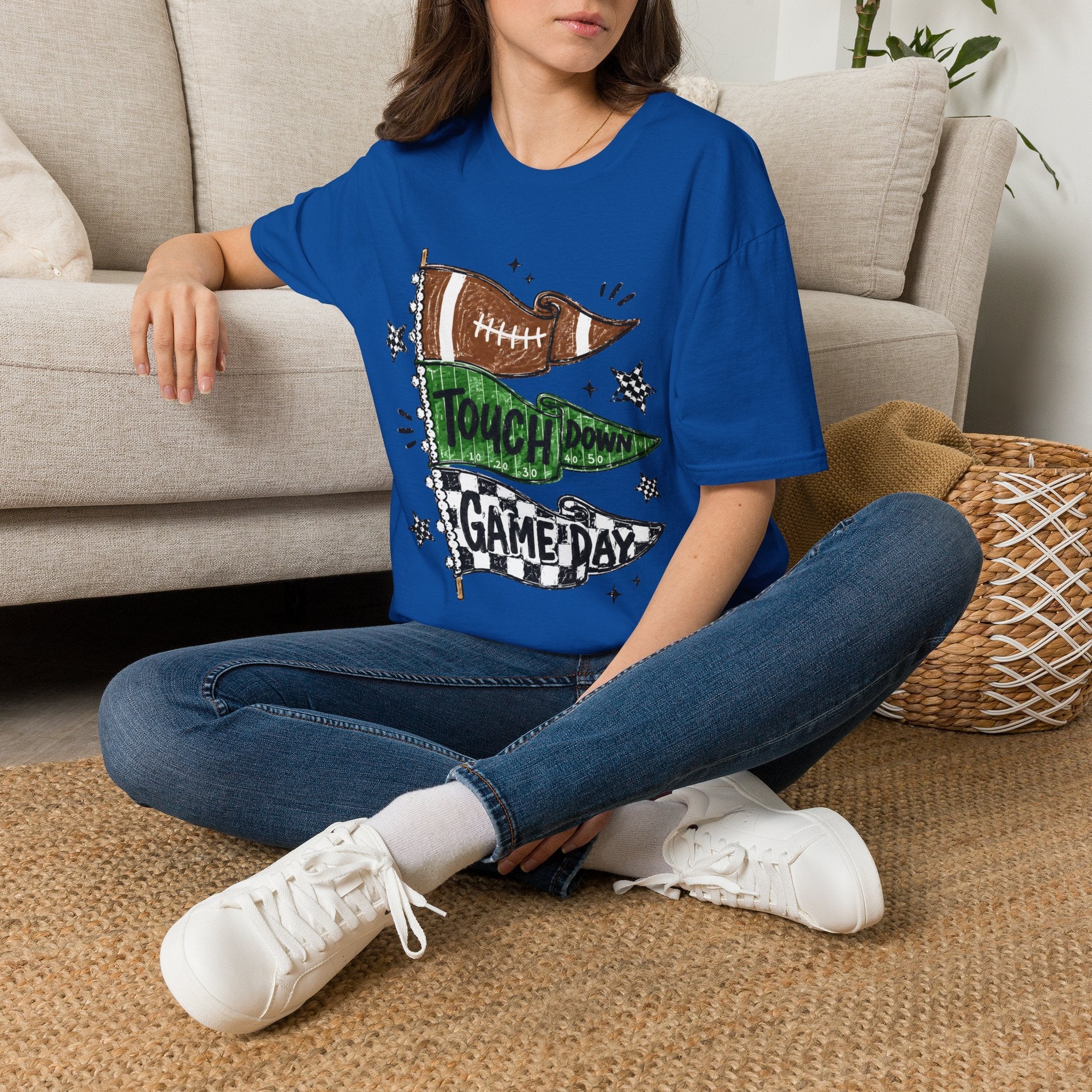 Game Day Football Tee — 'Touchdown' Pennant Graphic T-Shirt - Rooted & Reckless Co.