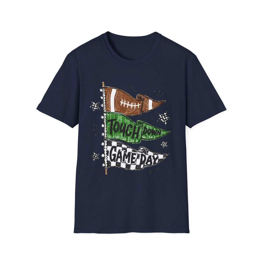 Game Day Football Tee — 'Touchdown' Pennant Graphic T-Shirt - Rooted & Reckless Co.