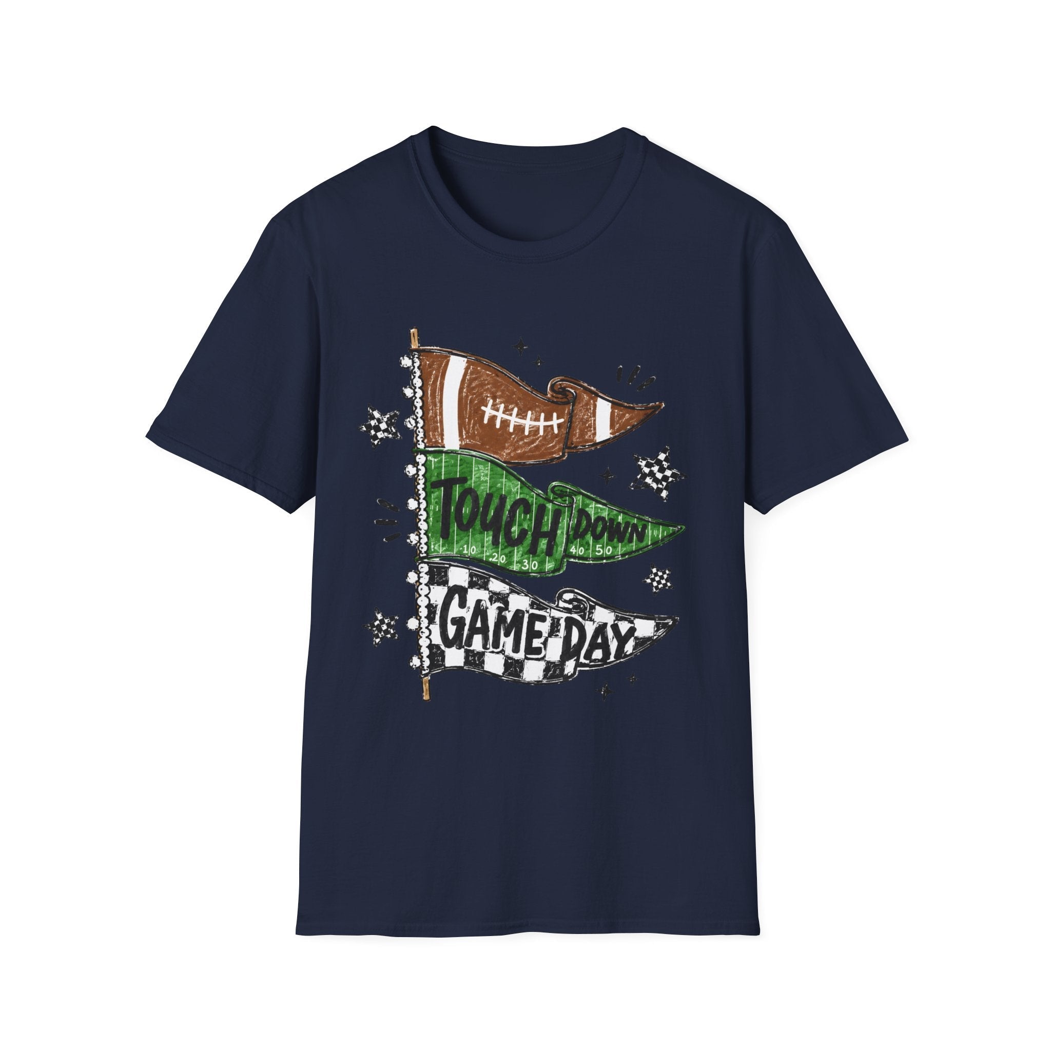 Game Day Football Tee — 'Touchdown' Pennant Graphic T-Shirt - Rooted & Reckless Co.