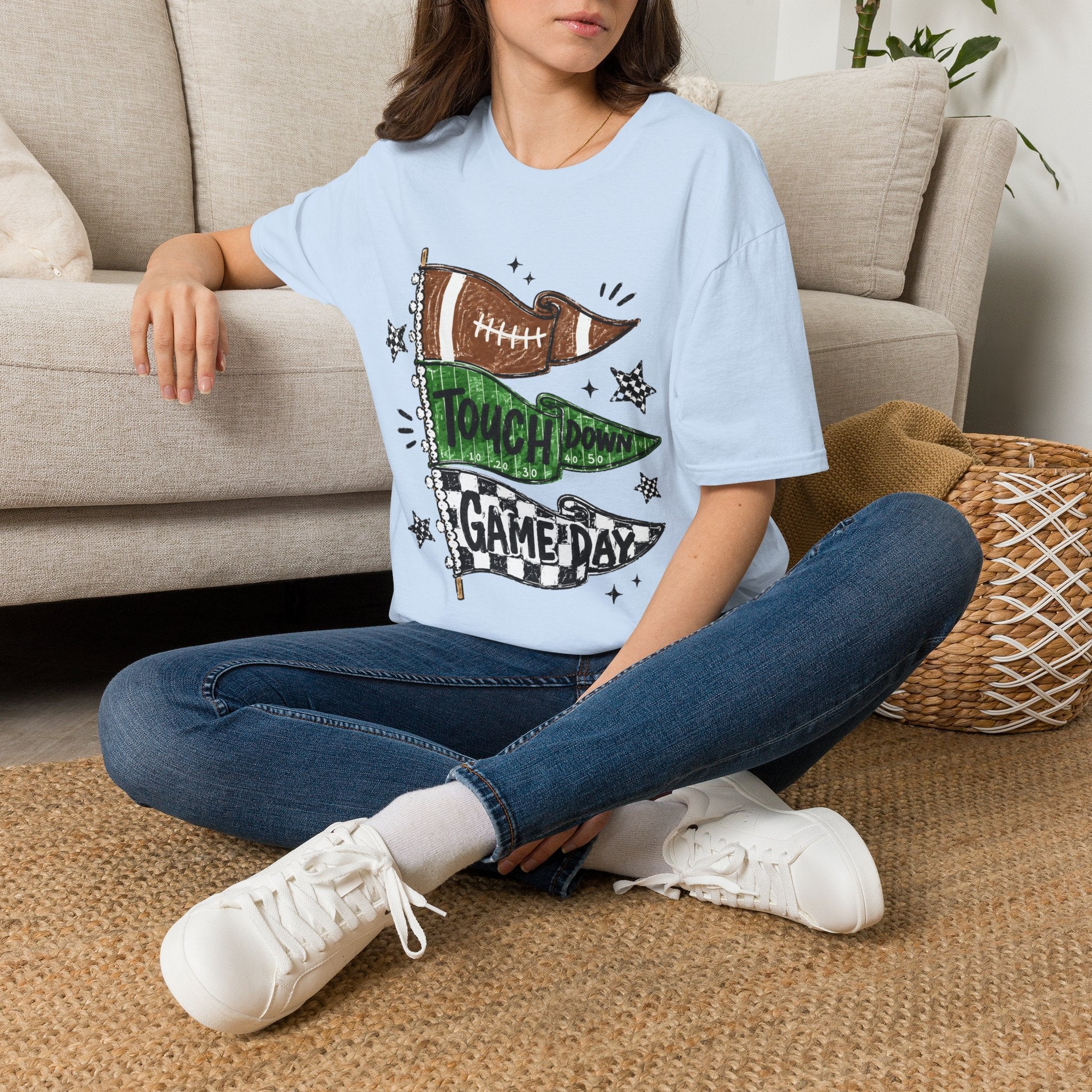 Game Day Football Tee — 'Touchdown' Pennant Graphic T-Shirt - Rooted & Reckless Co.