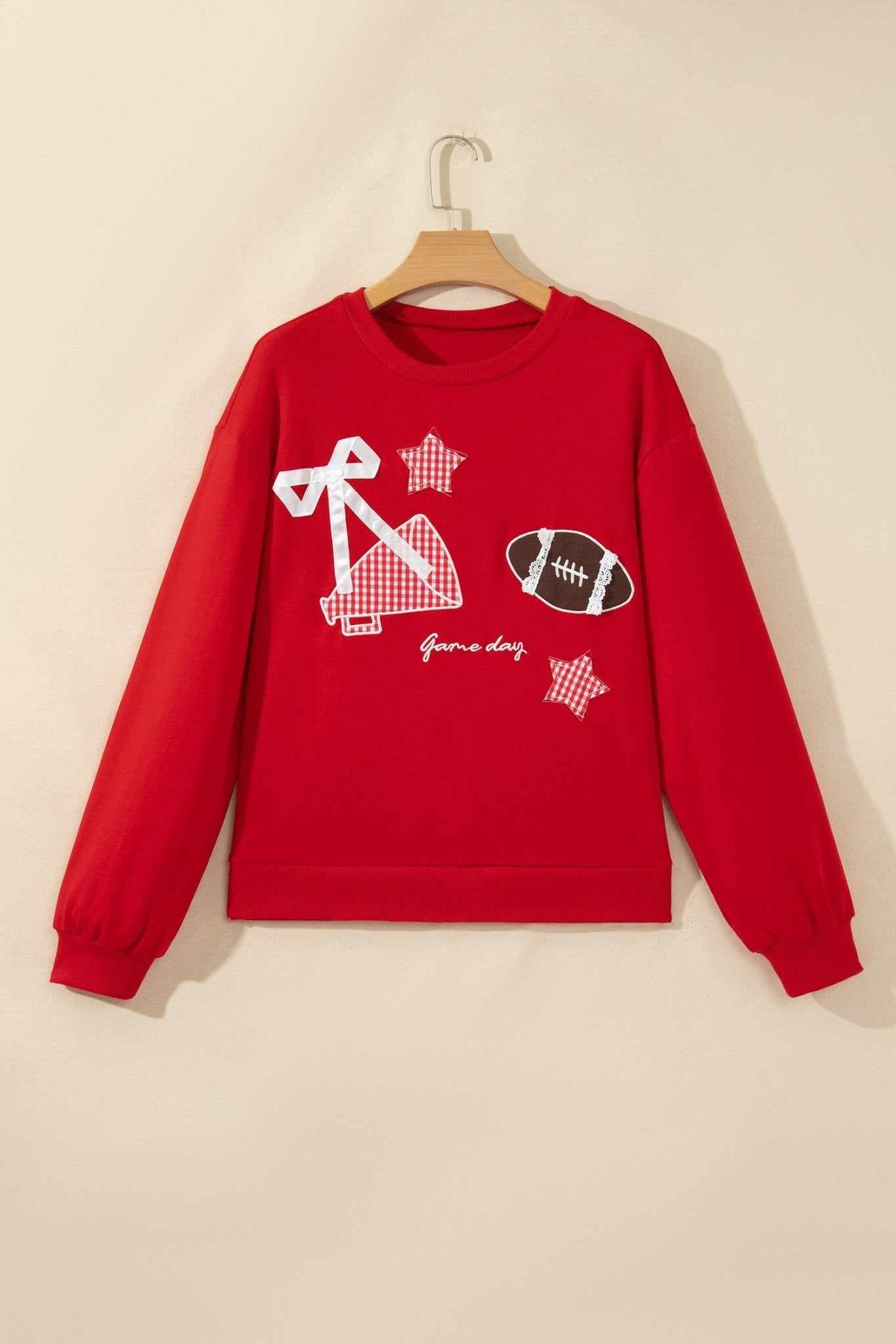 Game Day Gingham Patch Embroidered Sweatshirt - Rooted & Reckless Co.
