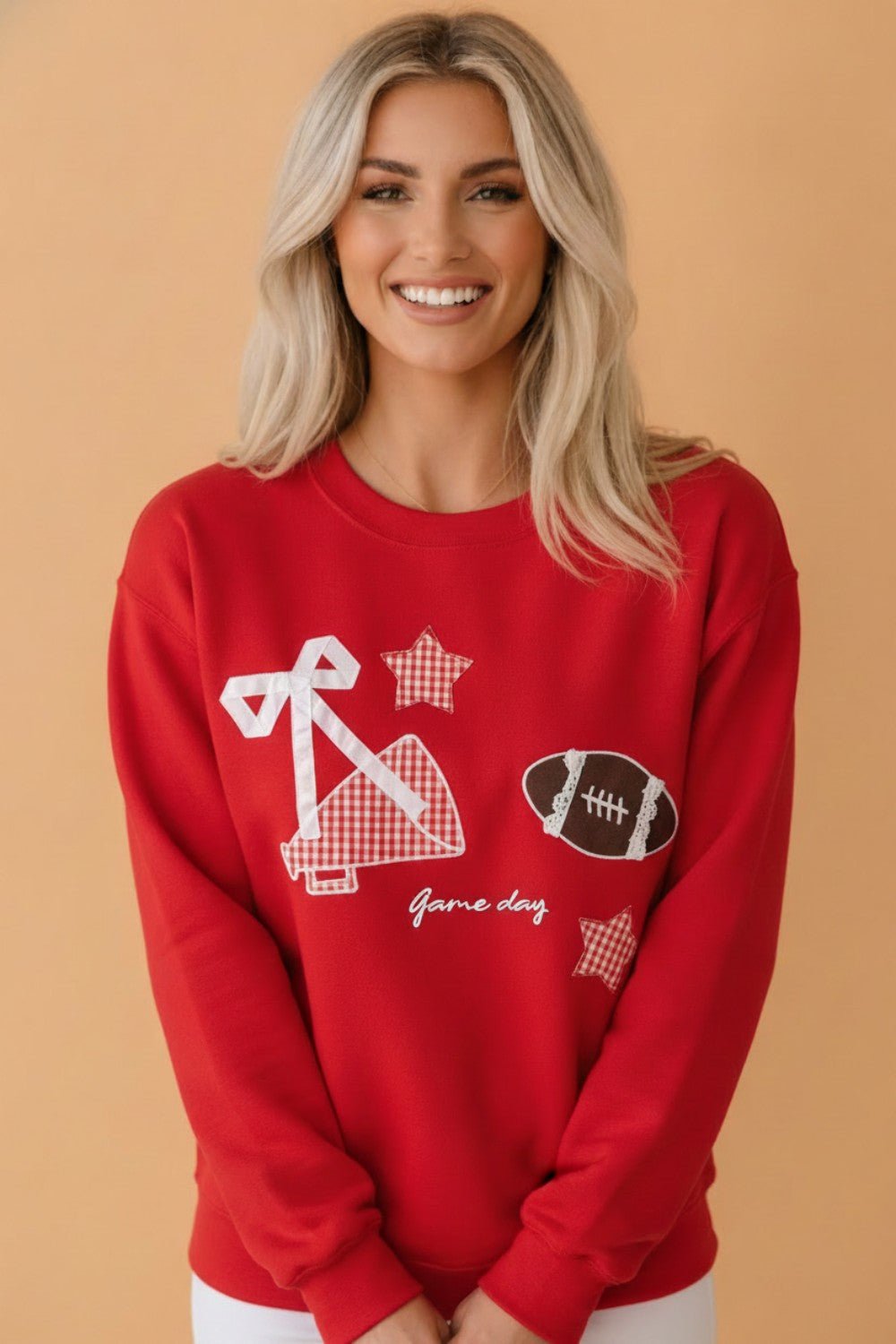 Game Day Gingham Patch Embroidered Sweatshirt - Rooted & Reckless Co.