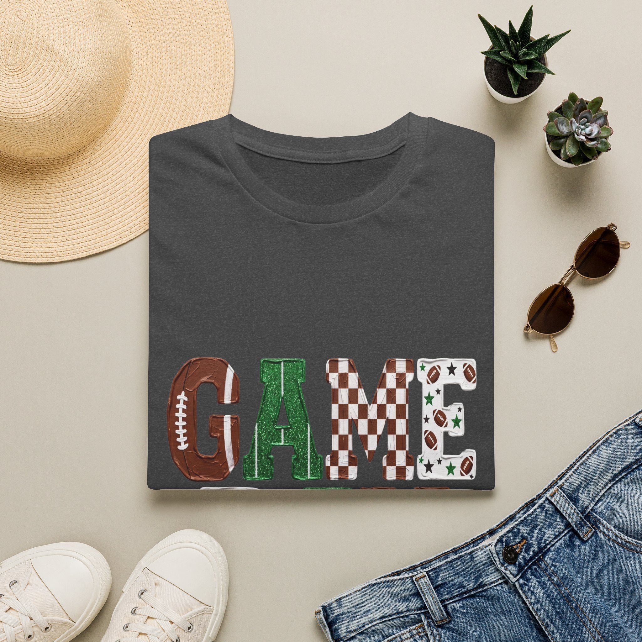 Game Day T-Shirt — Sports Pattern Lettering (Football & Team) - Rooted & Reckless Co.