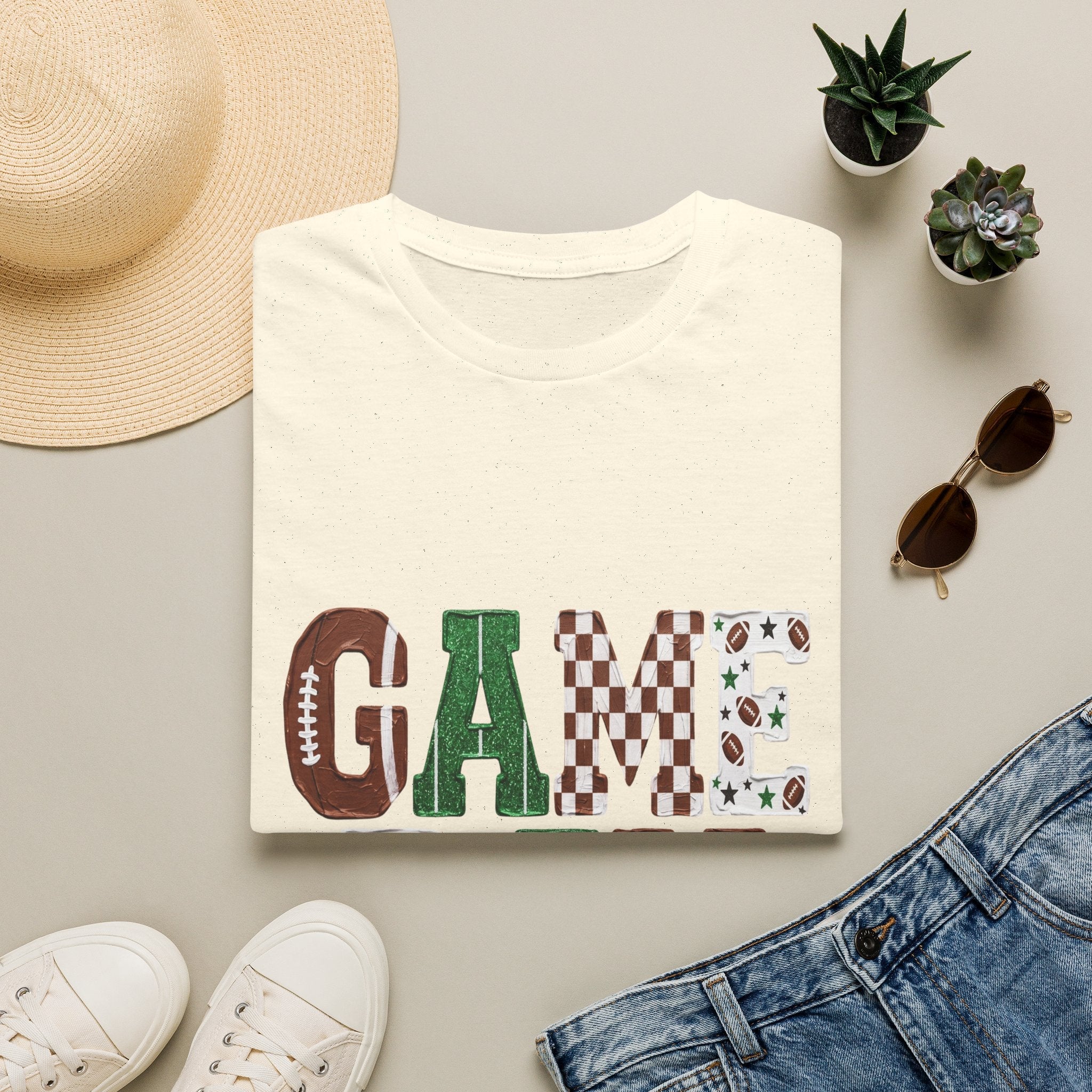 Game Day T-Shirt — Sports Pattern Lettering (Football & Team) - Rooted & Reckless Co.