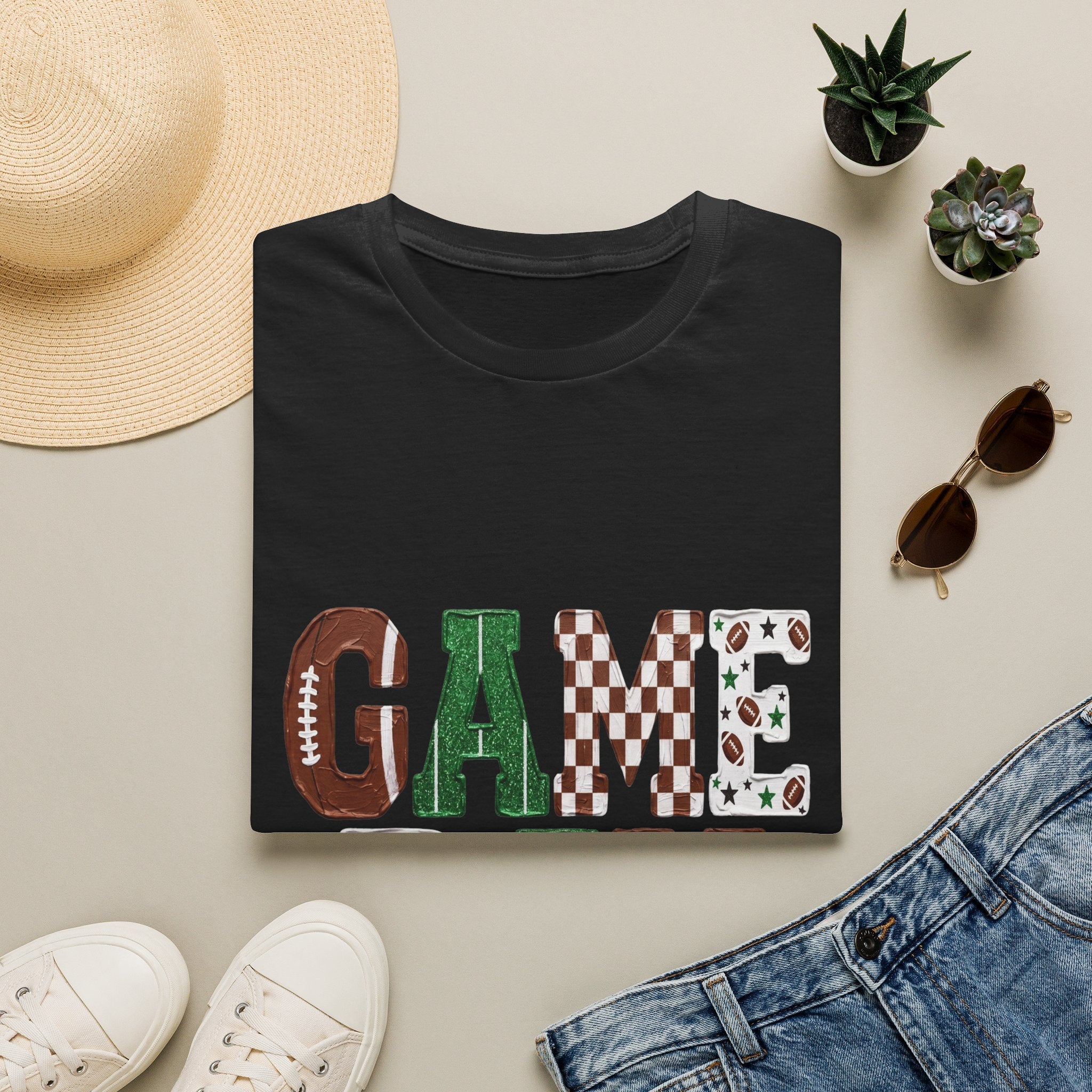 Game Day T-Shirt — Sports Pattern Lettering (Football & Team) - Rooted & Reckless Co.