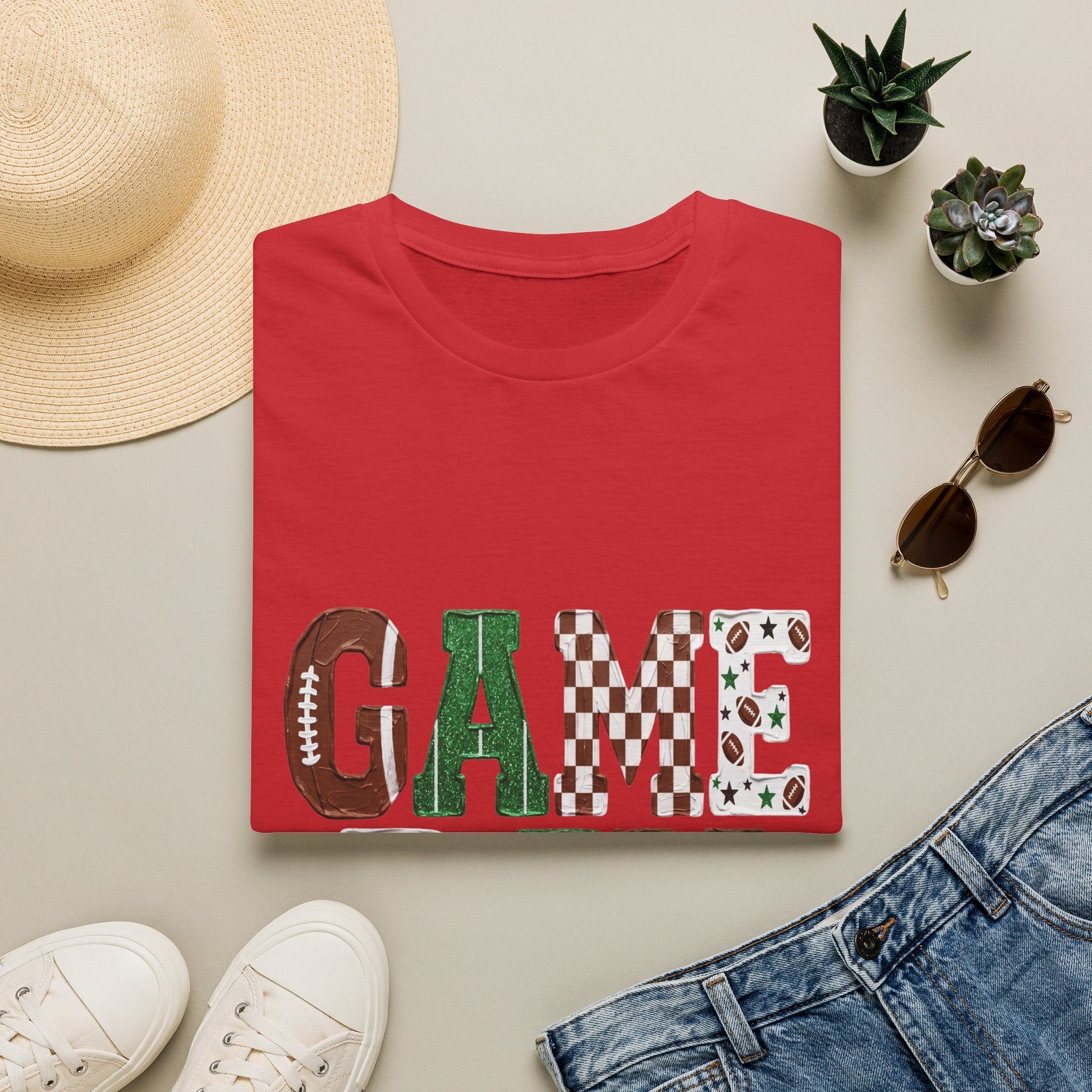 Game Day T-Shirt — Sports Pattern Lettering (Football & Team) - Rooted & Reckless Co.