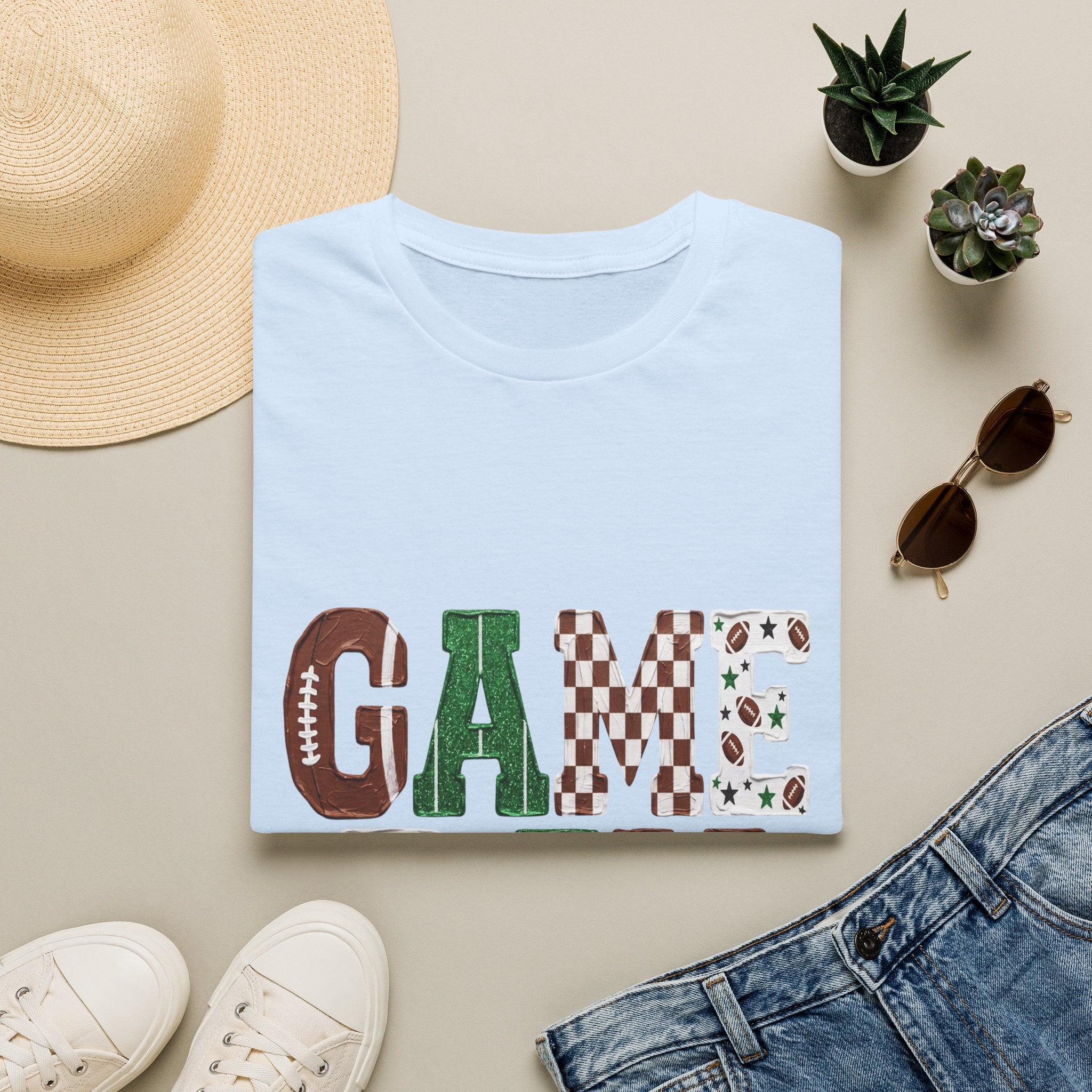 Game Day T-Shirt — Sports Pattern Lettering (Football & Team) - Rooted & Reckless Co.