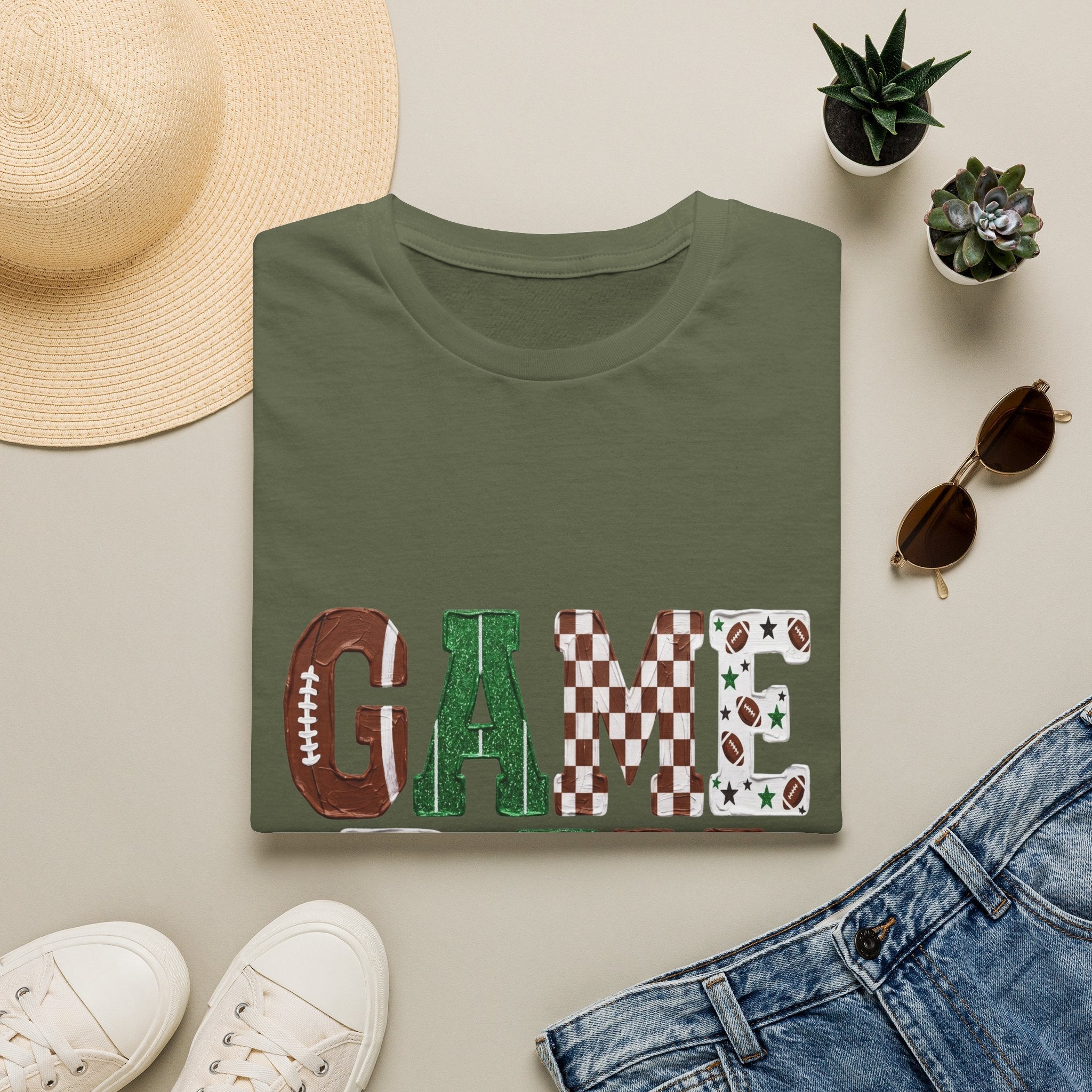 Game Day T-Shirt — Sports Pattern Lettering (Football & Team) - Rooted & Reckless Co.