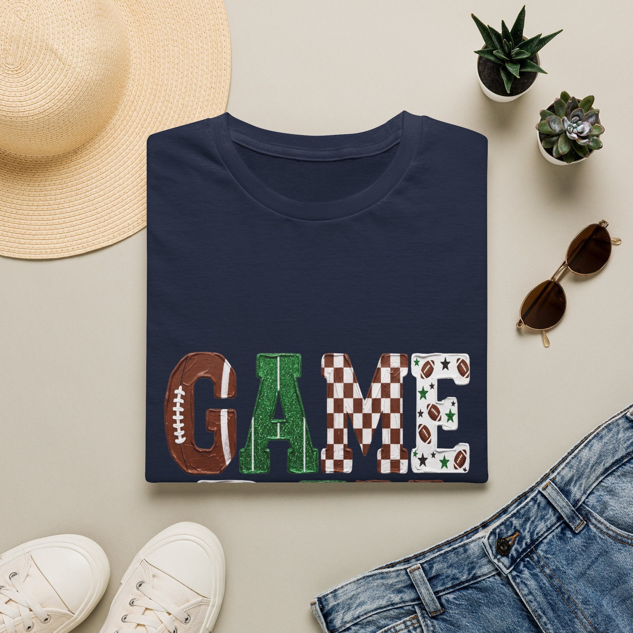 Game Day T-Shirt — Sports Pattern Lettering (Football & Team) - Rooted & Reckless Co.