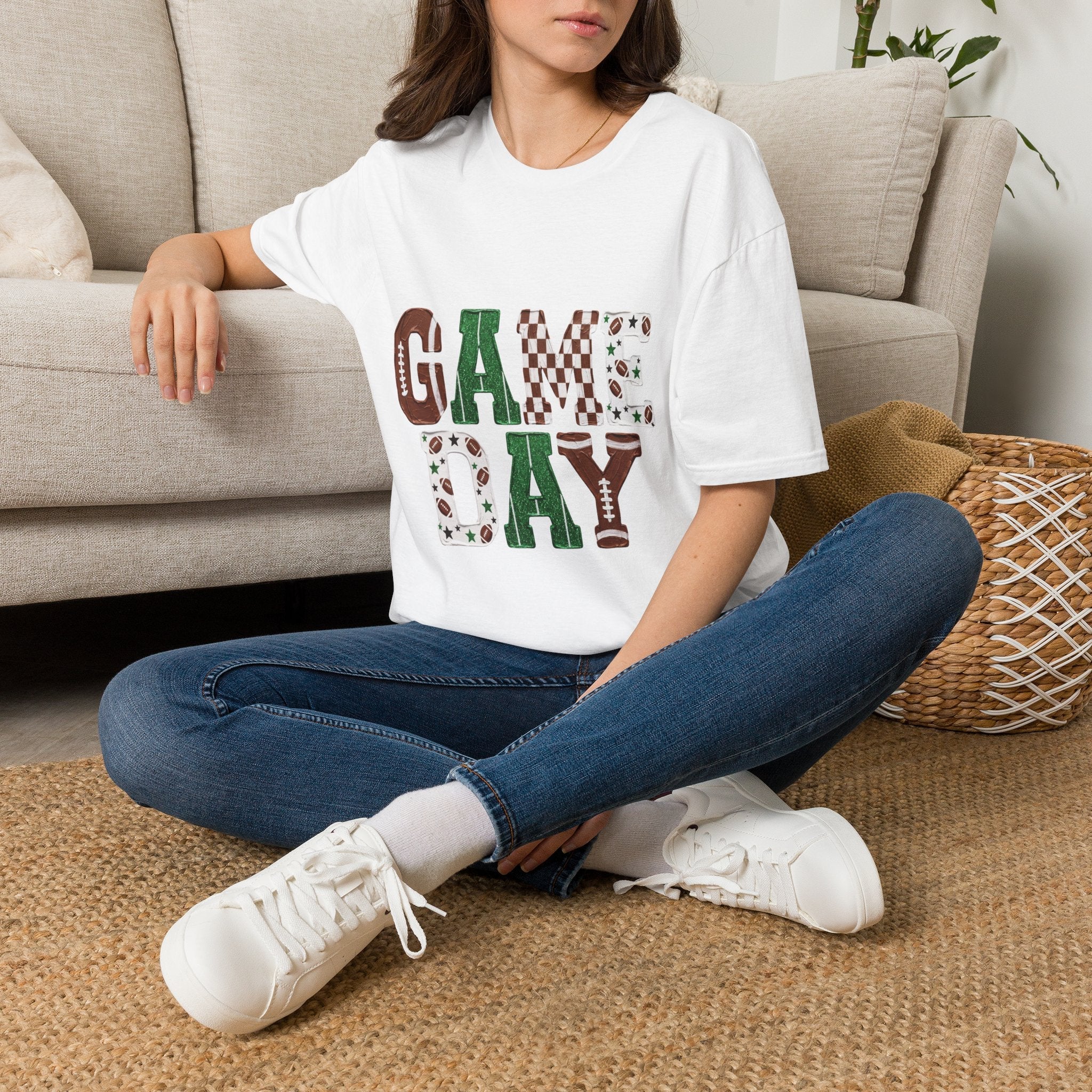 Game Day T-Shirt — Sports Pattern Lettering (Football & Team) - Rooted & Reckless Co.