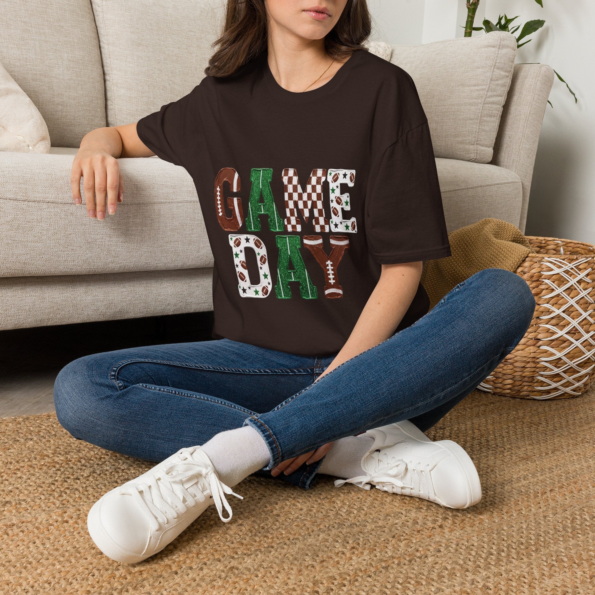 Game Day T-Shirt — Sports Pattern Lettering (Football & Team) - Rooted & Reckless Co.