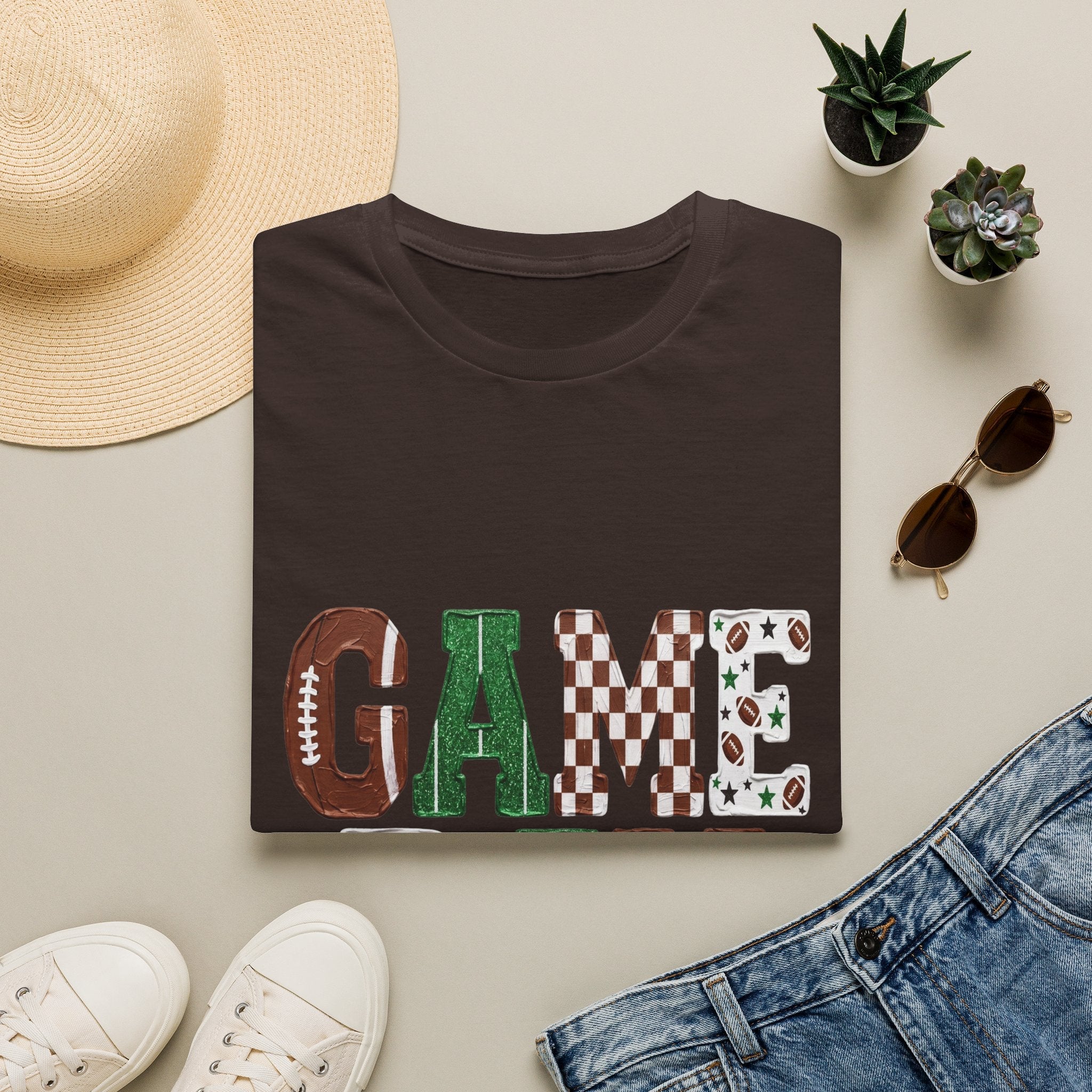 Game Day T-Shirt — Sports Pattern Lettering (Football & Team) - Rooted & Reckless Co.