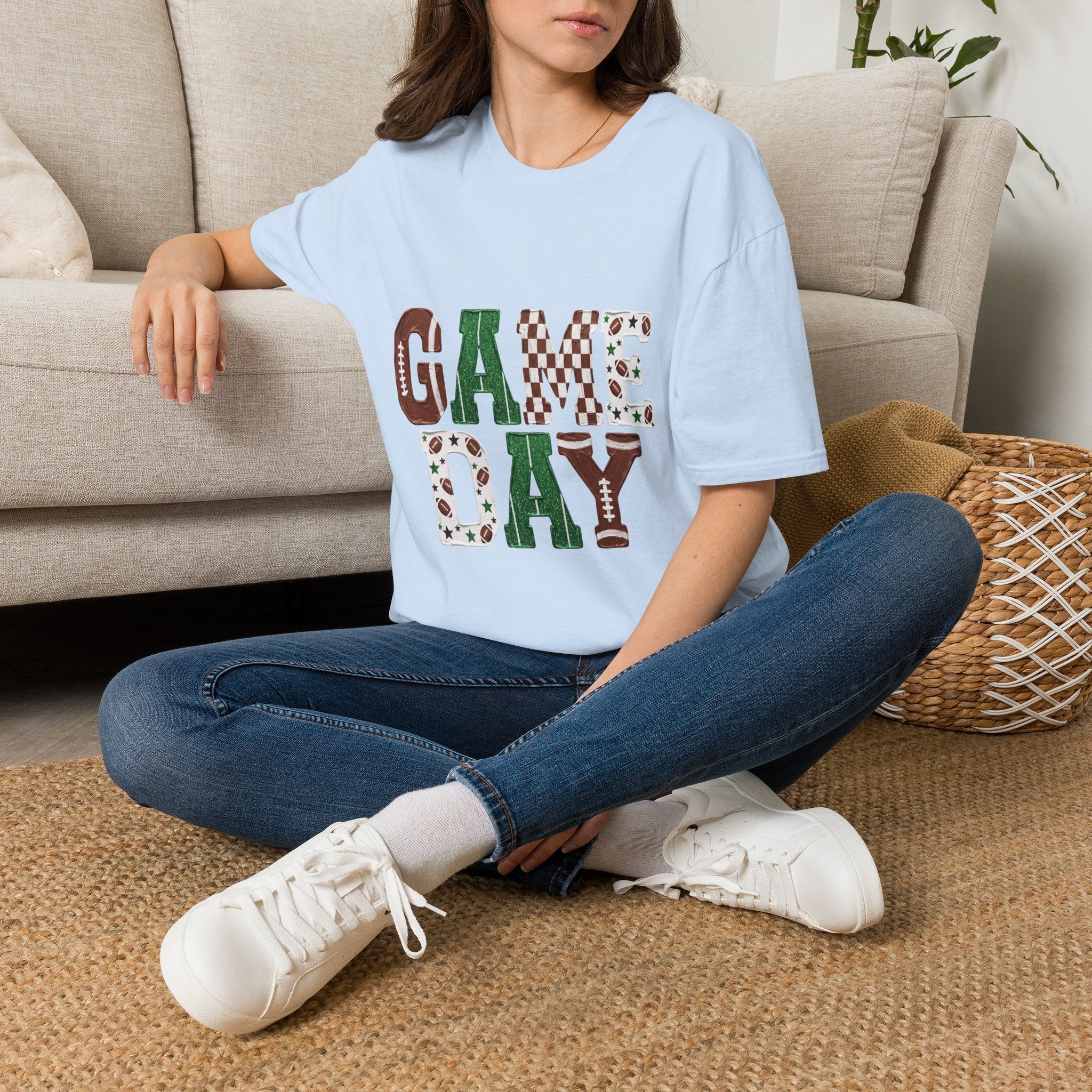 Game Day T-Shirt — Sports Pattern Lettering (Football & Team) - Rooted & Reckless Co.