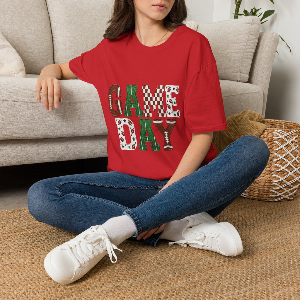 Game Day T-Shirt — Sports Pattern Lettering (Football & Team) - Rooted & Reckless Co.