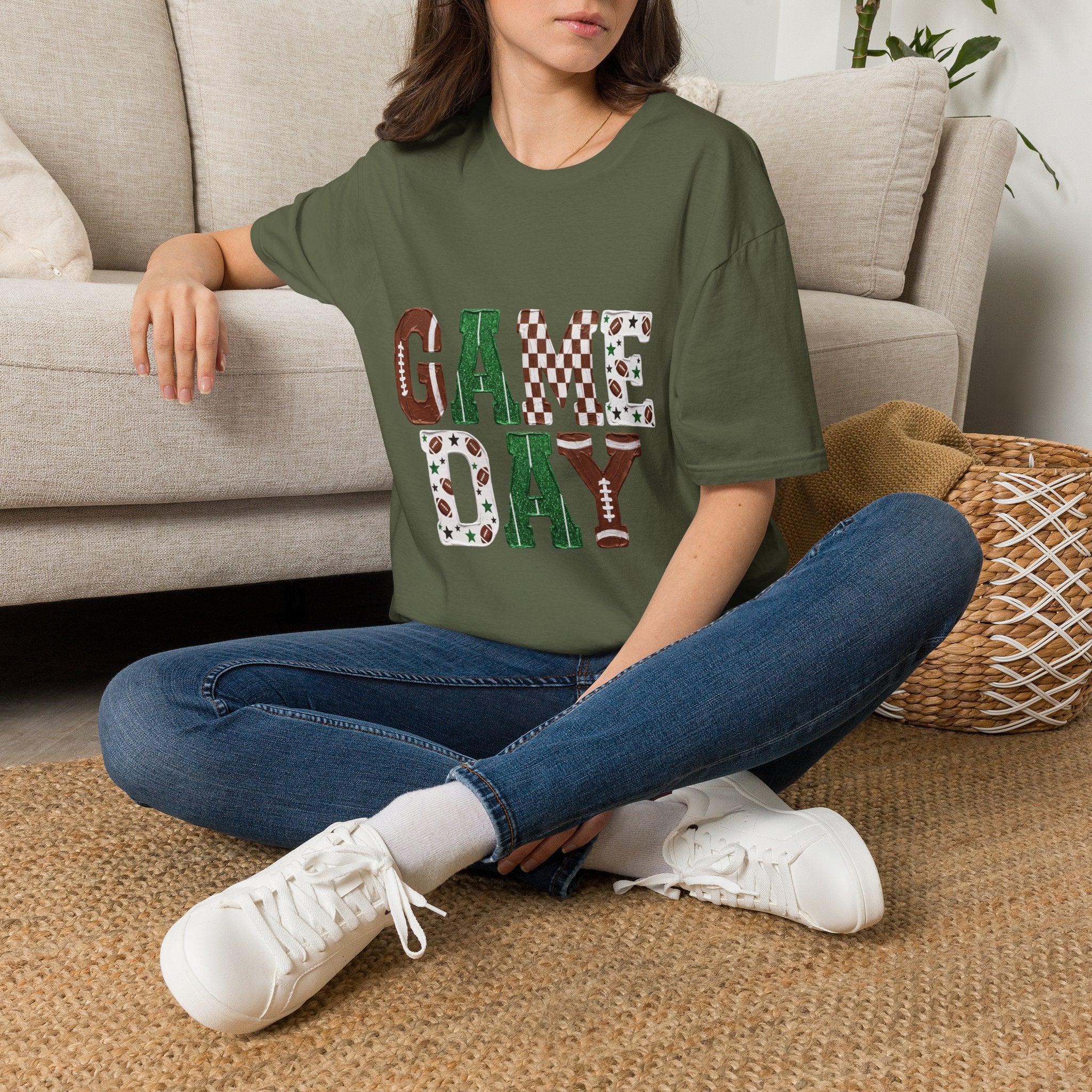 Game Day T-Shirt — Sports Pattern Lettering (Football & Team) - Rooted & Reckless Co.