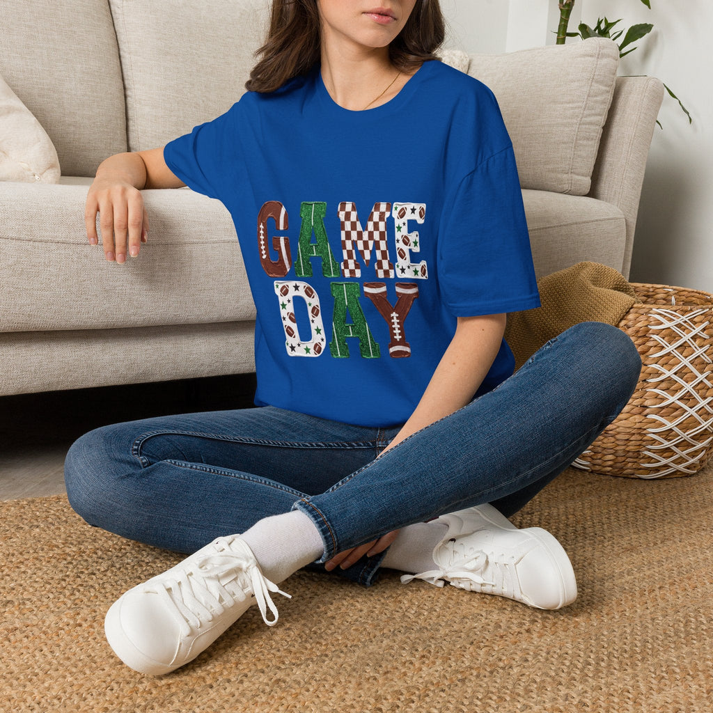 Game Day T-Shirt — Sports Pattern Lettering (Football & Team) - Rooted & Reckless Co.