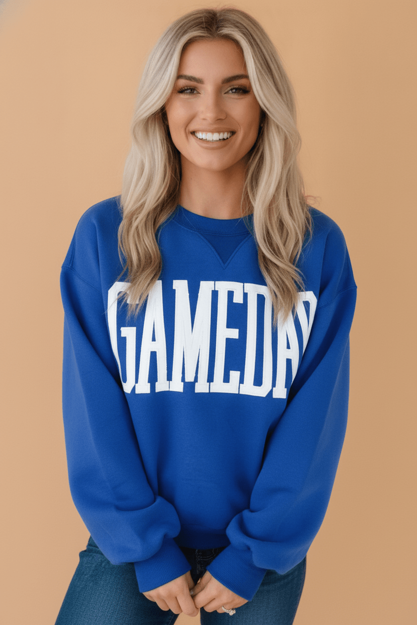 GAMEDAY Embroidered Patch Long Sleeve Sweatshirt - Rooted & Reckless Co.