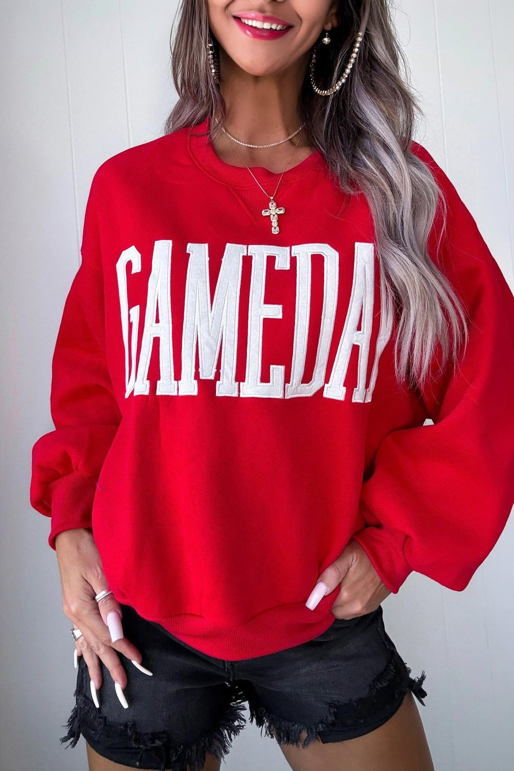 GAMEDAY Embroidered Patch Pattern Sweatshirt - Rooted & Reckless Co.