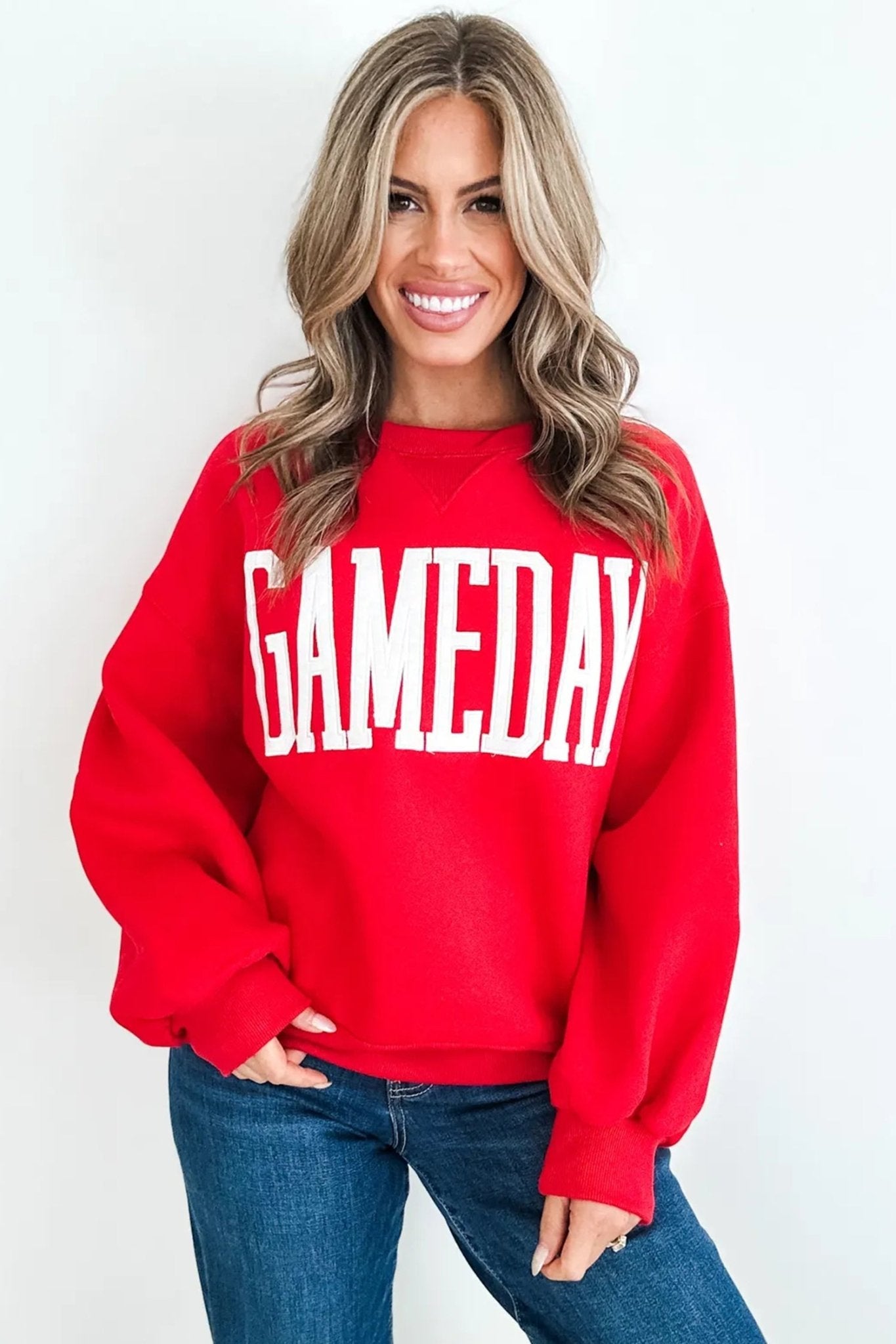 GAMEDAY Embroidered Patch Pattern Sweatshirt - Rooted & Reckless Co.