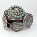 Genuine Distressed Leather Western Concho Belt with Faux Turquoise Stone Buckle - Rooted & Reckless Co.