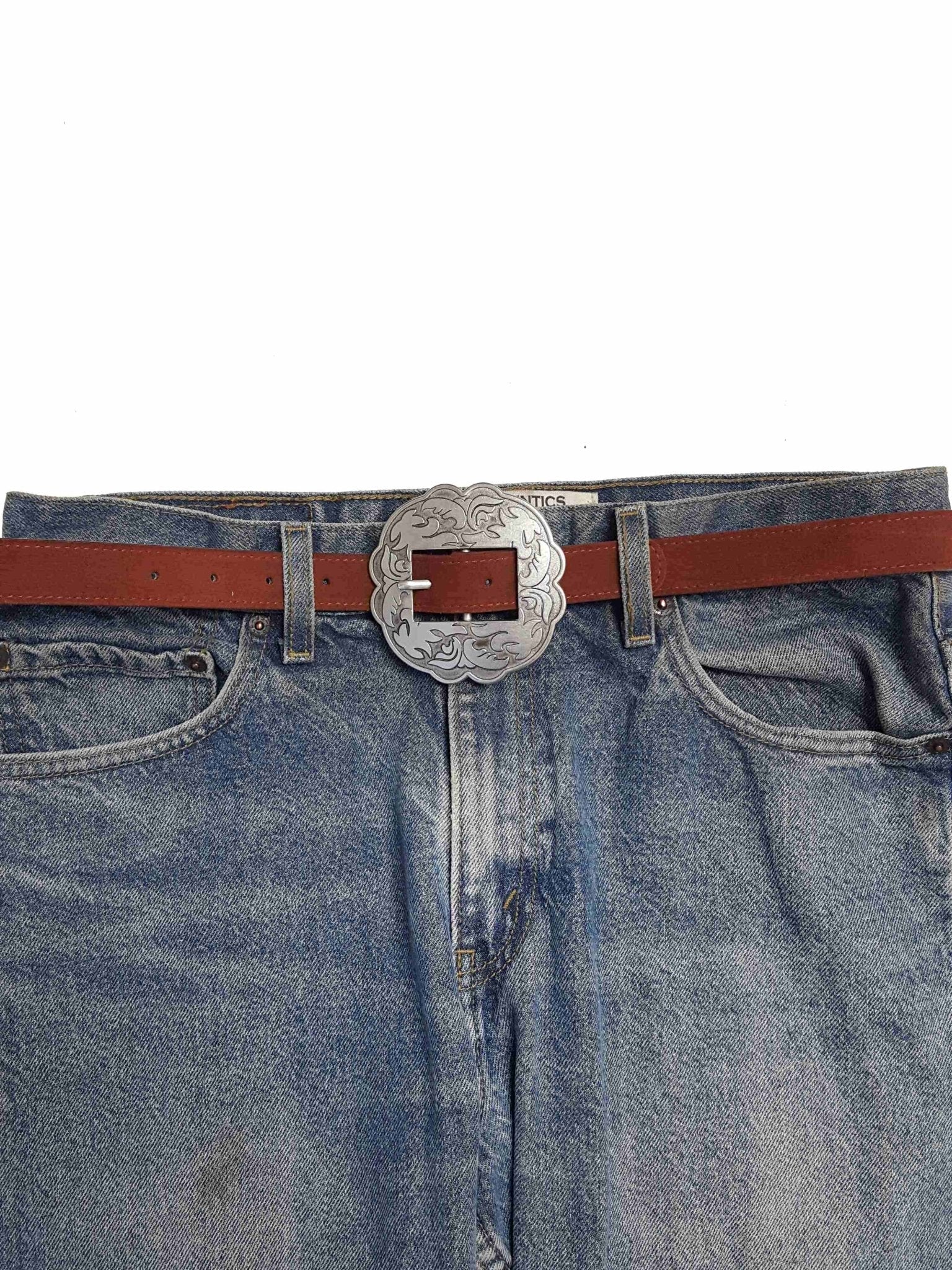 Genuine Suede Leather Western Belt with Floral Buckle — Brown Cowhide Suede - Rooted & Reckless Co.