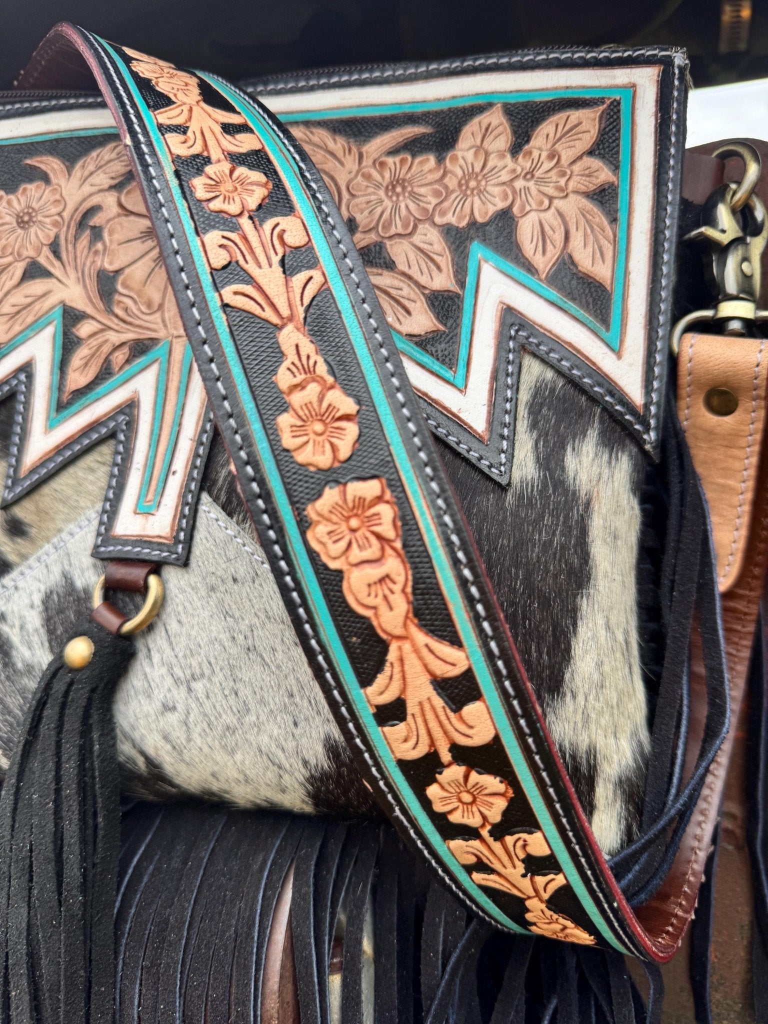 Genuine Western Black Cowhide Leather Fringe Purse and Wallet Set - Rooted & Reckless Co.