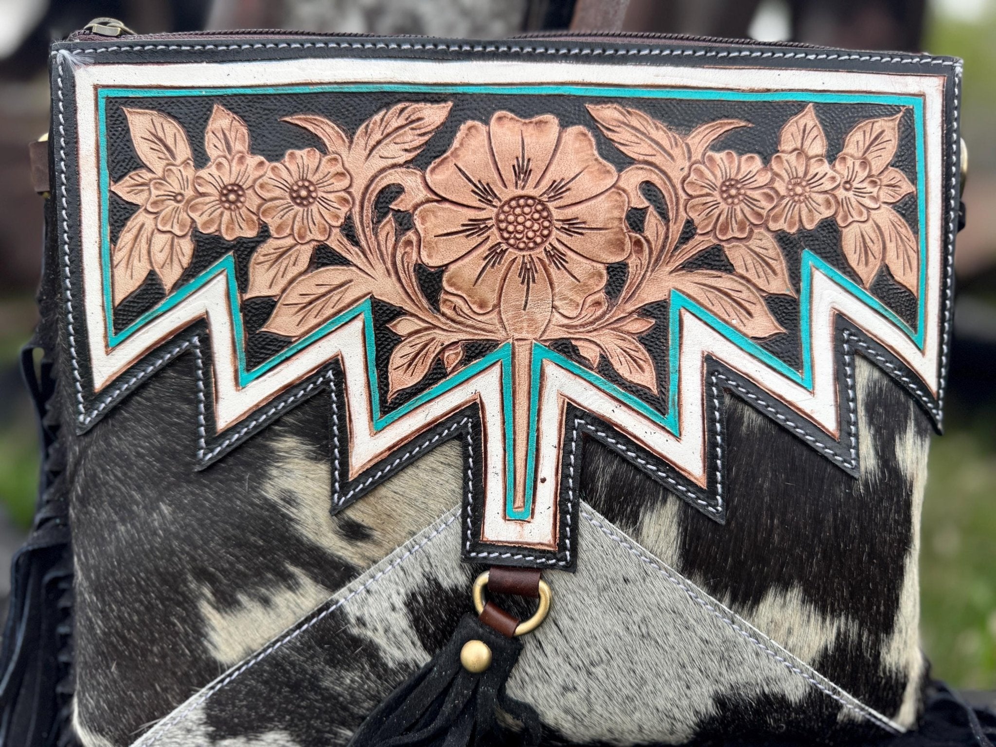 Genuine Western Black Cowhide Leather Fringe Purse and Wallet Set - Rooted & Reckless Co.