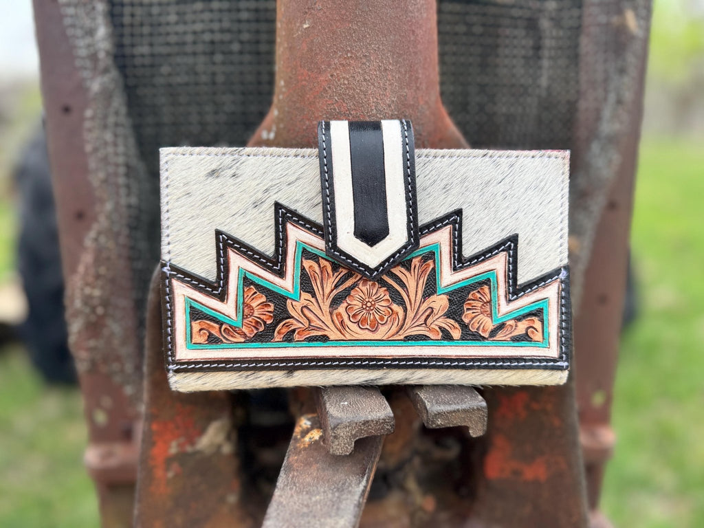 Genuine Western Black Cowhide Leather Fringe Purse and Wallet Set - Rooted & Reckless Co.