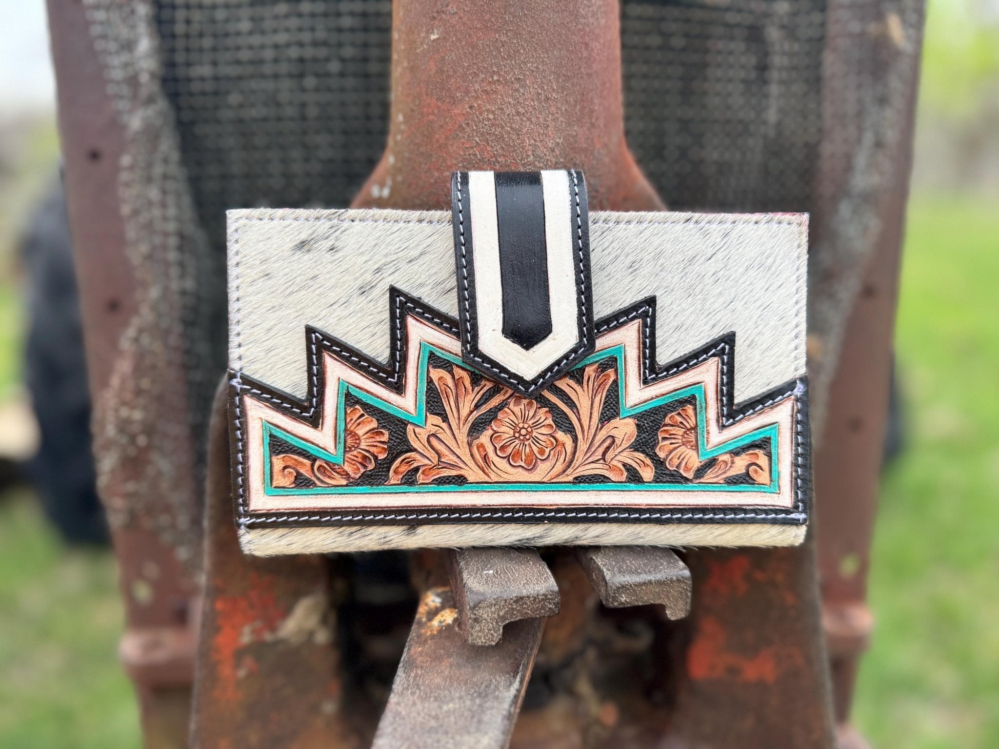 Genuine Western Black Cowhide Leather Fringe Purse and Wallet Set - Rooted & Reckless Co.