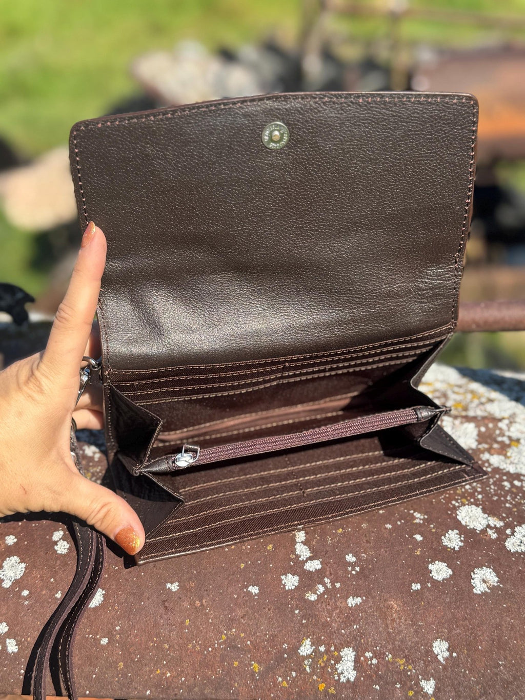 Genuine Western Cowhide Leather Purse and Wallet set with fringe and Cactus Tooling - Rooted & Reckless Co.