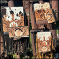 Genuine Western Cowhide Leather Purse and Wallet set with fringe and Cactus Tooling - Rooted & Reckless Co.