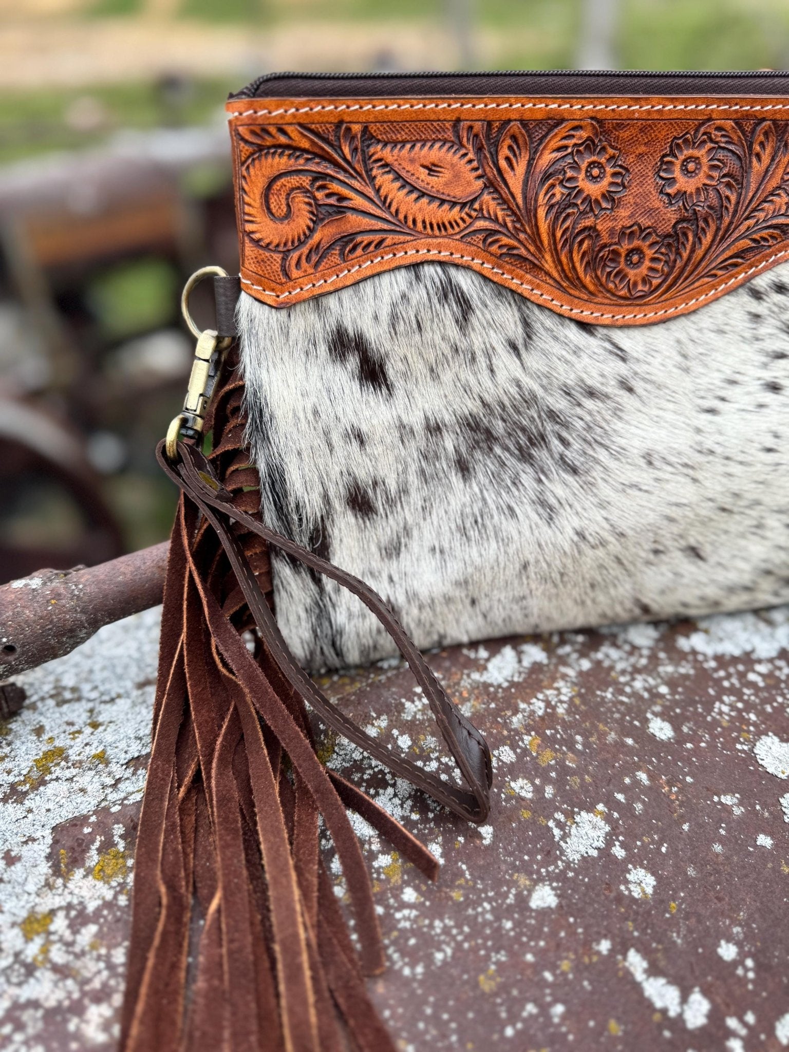 Genuine Western Cowhide Leather Purse with fringe - Rooted & Reckless Co.