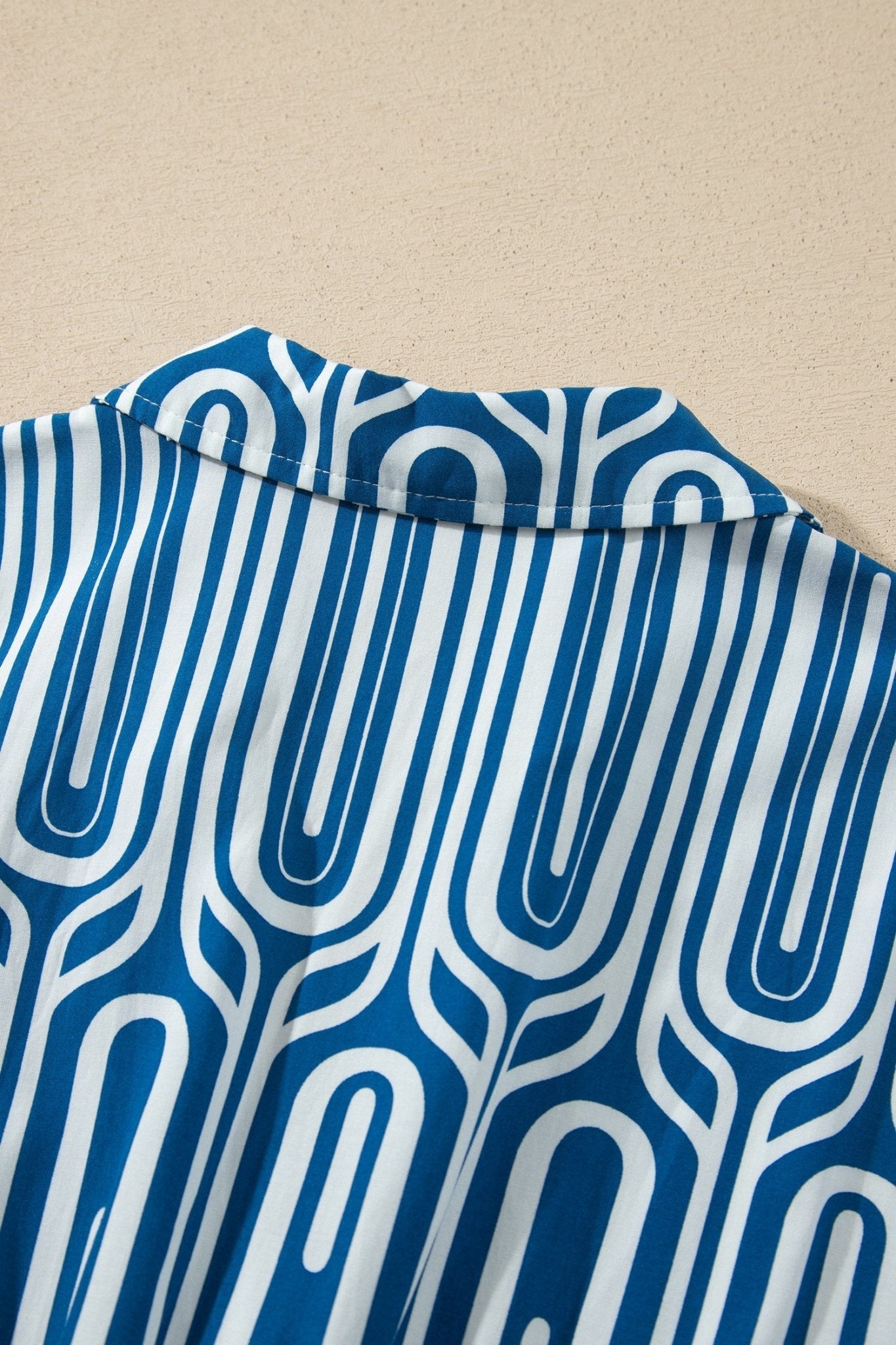 Geometric Drawstring Waist Short Sleeve Midi Dress - Rooted & Reckless Co.