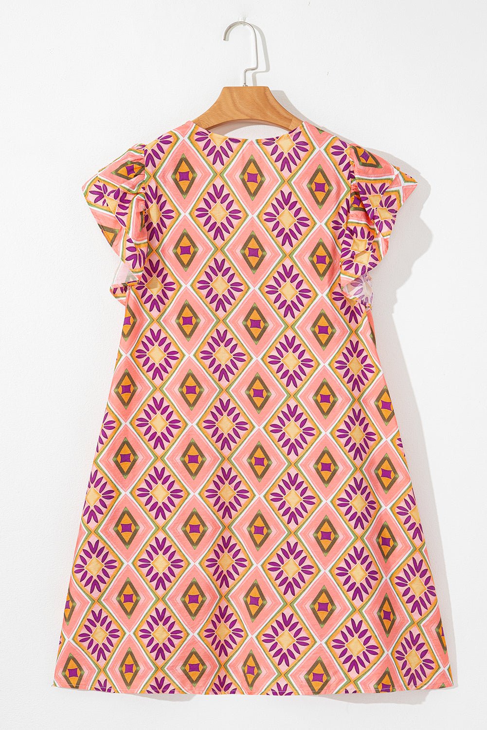 Geometric Floral V-Neck Button-Front Mini Dress - Rooted & Reckless Co.