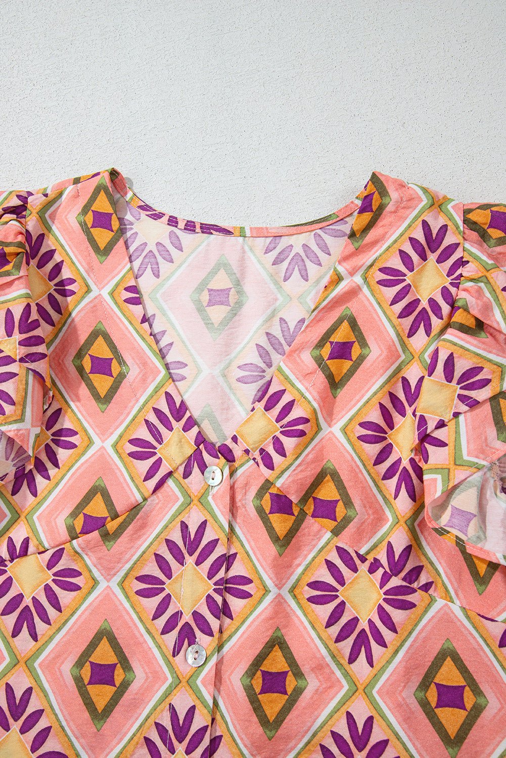 Geometric Floral V-Neck Button-Front Mini Dress - Rooted & Reckless Co.