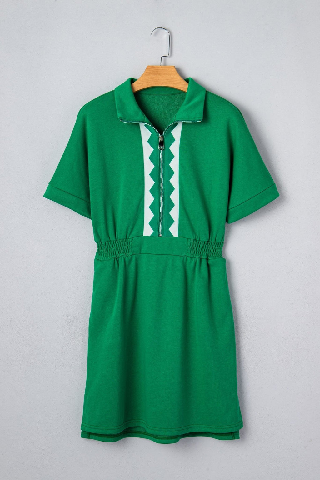 Geometric Patchwork Half-Zip Elastic Waist Dress - Rooted & Reckless Co.