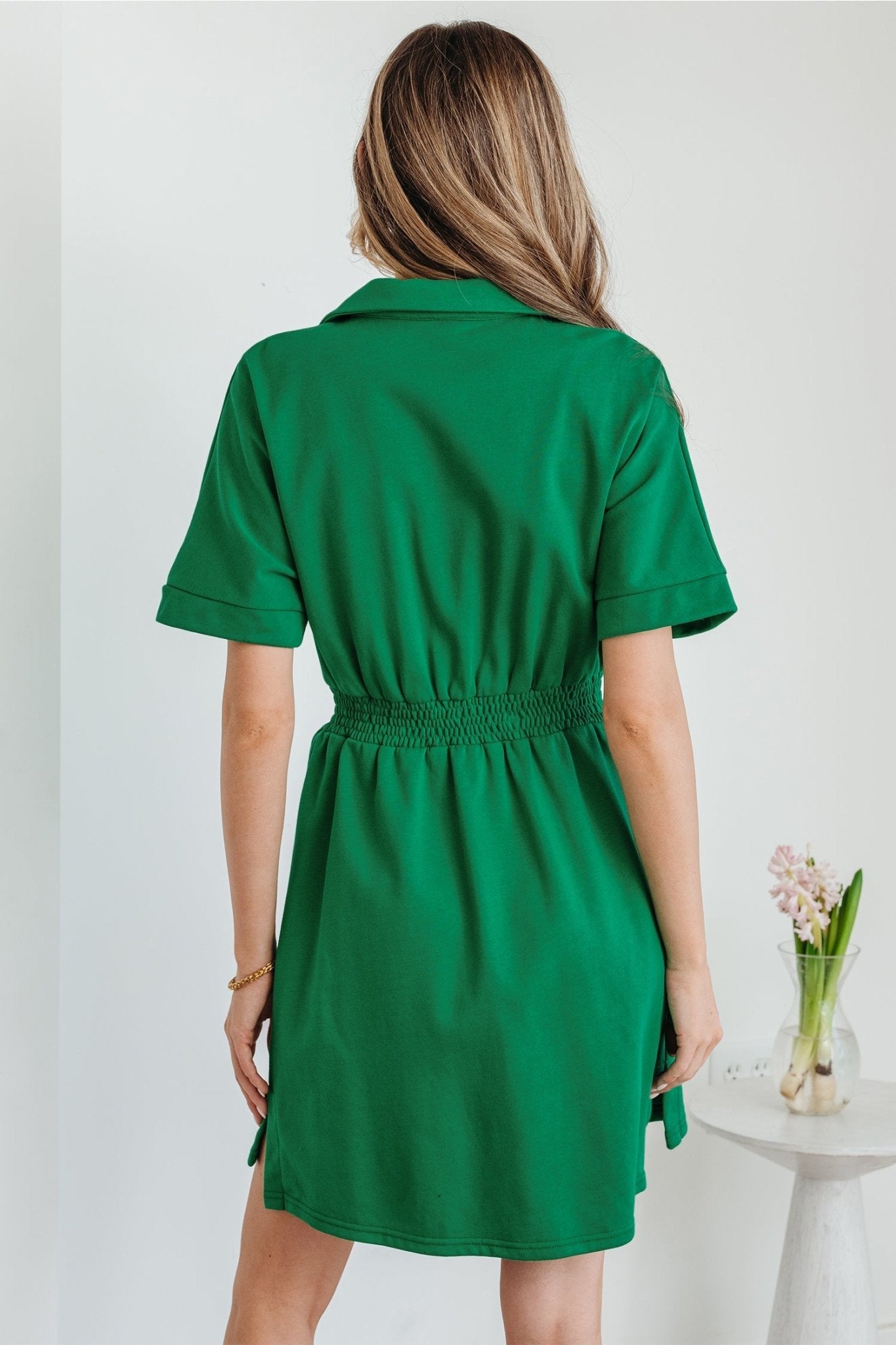 Geometric Patchwork Half-Zip Elastic Waist Dress - Rooted & Reckless Co.