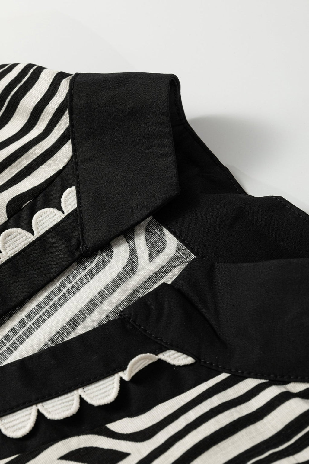 Geometric Scallop Trim Patchwork Puff Sleeve Blouse - Rooted & Reckless Co.