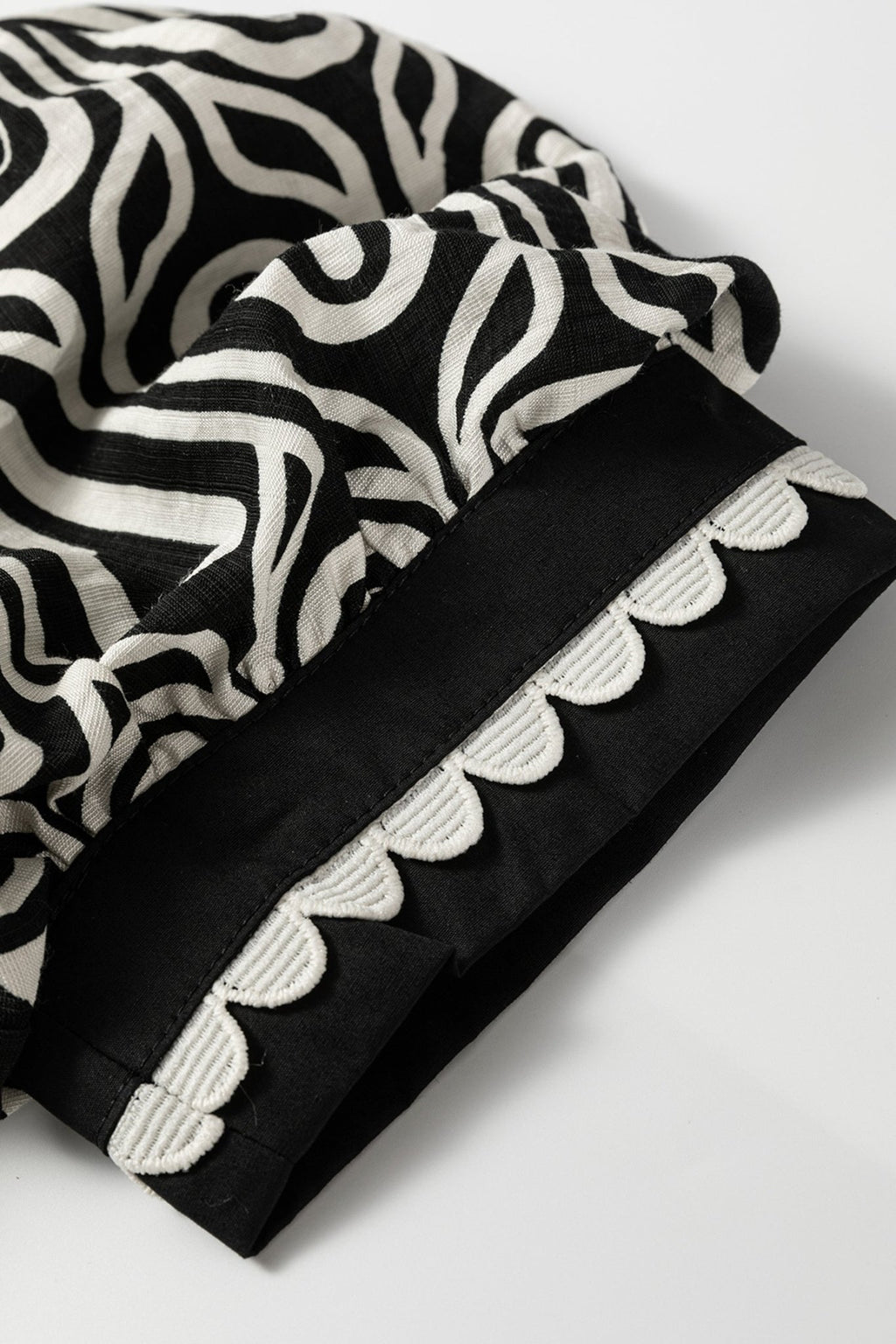 Geometric Scallop Trim Patchwork Puff Sleeve Blouse - Rooted & Reckless Co.