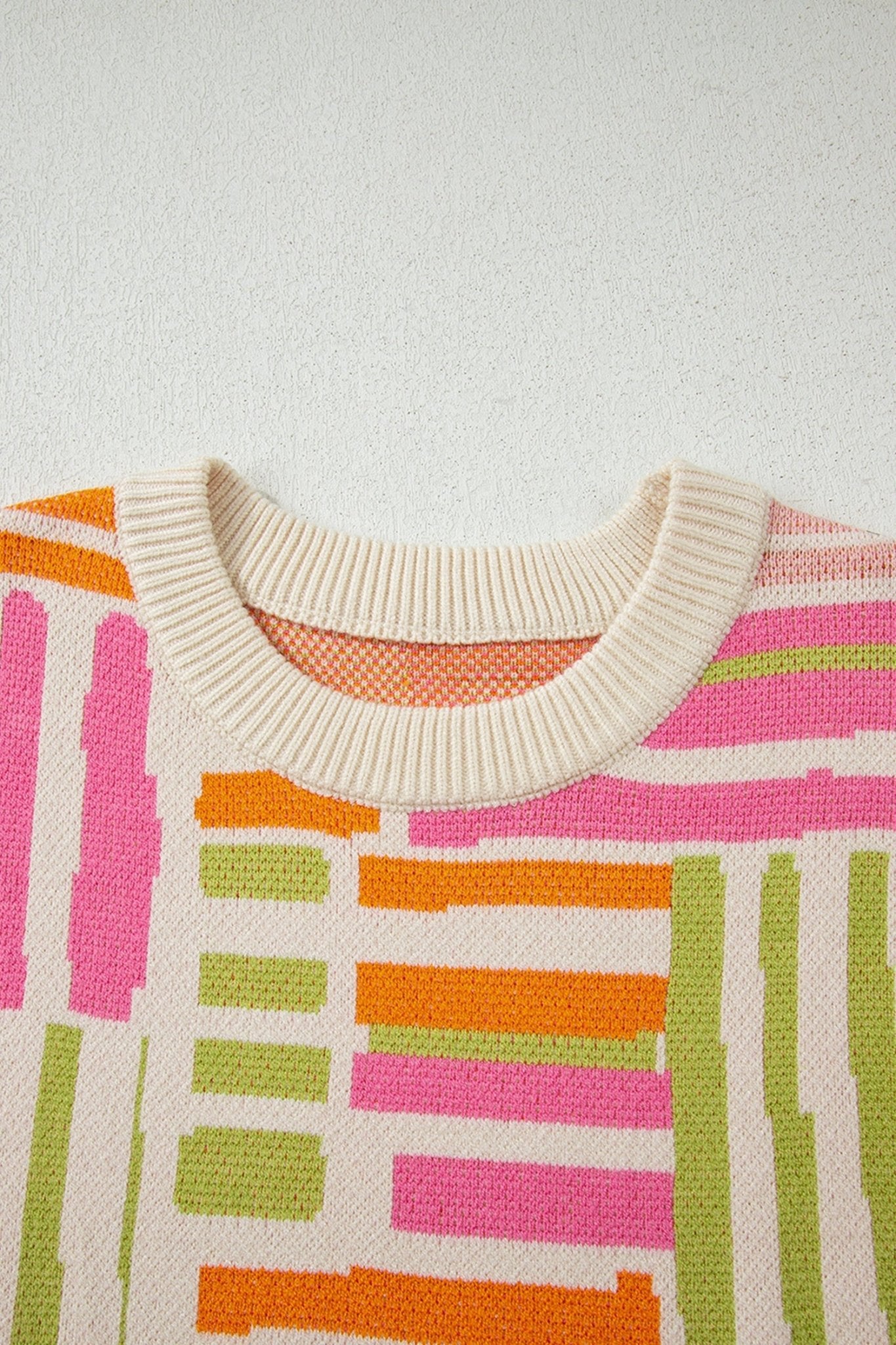 Geometric Stripe Crewneck Puff Sleeve Sweater - Rooted & Reckless Co.