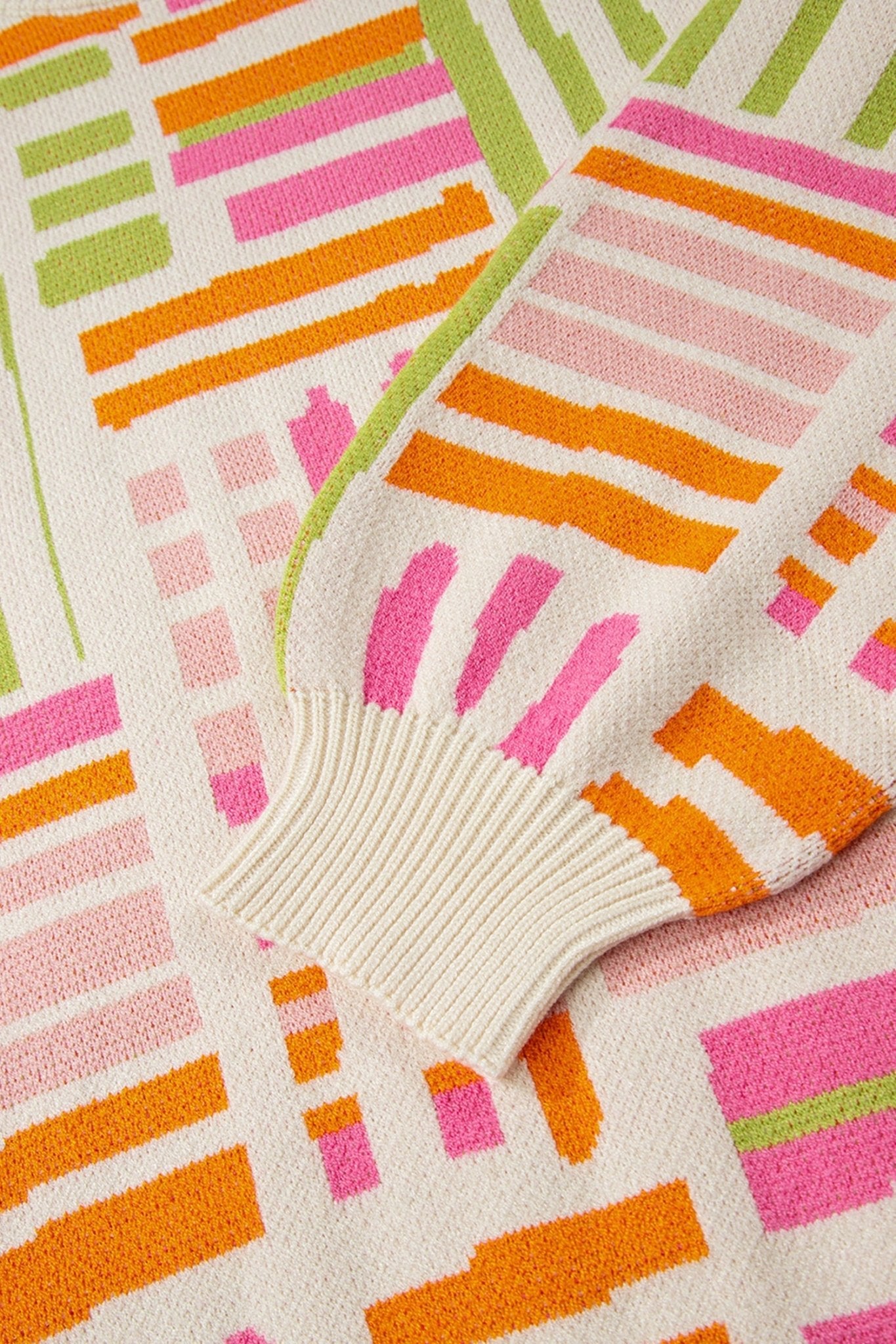 Geometric Stripe Crewneck Puff Sleeve Sweater - Rooted & Reckless Co.