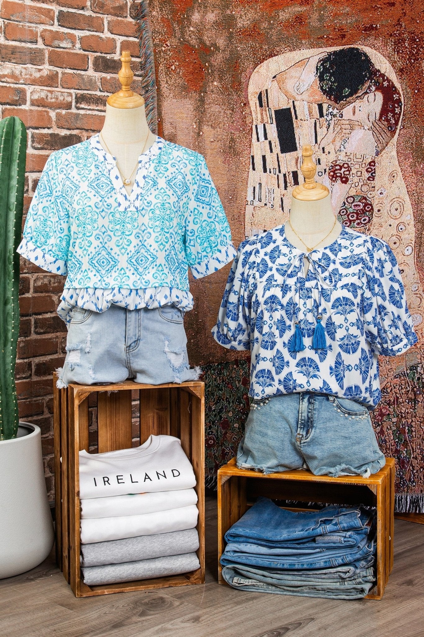 Geometric Tassel Tie V-Neck Short Sleeve Blouse - Rooted & Reckless Co.