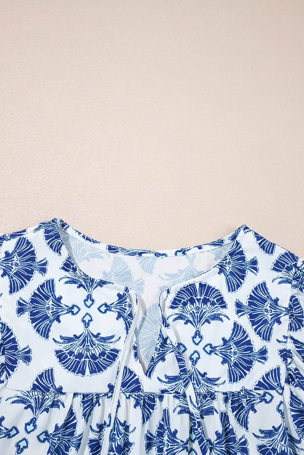 Geometric Tassel Tie V-Neck Short Sleeve Blouse - Rooted & Reckless Co.